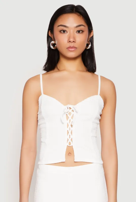 Almost Famous Lace Up Crop Top sold by Rainbow