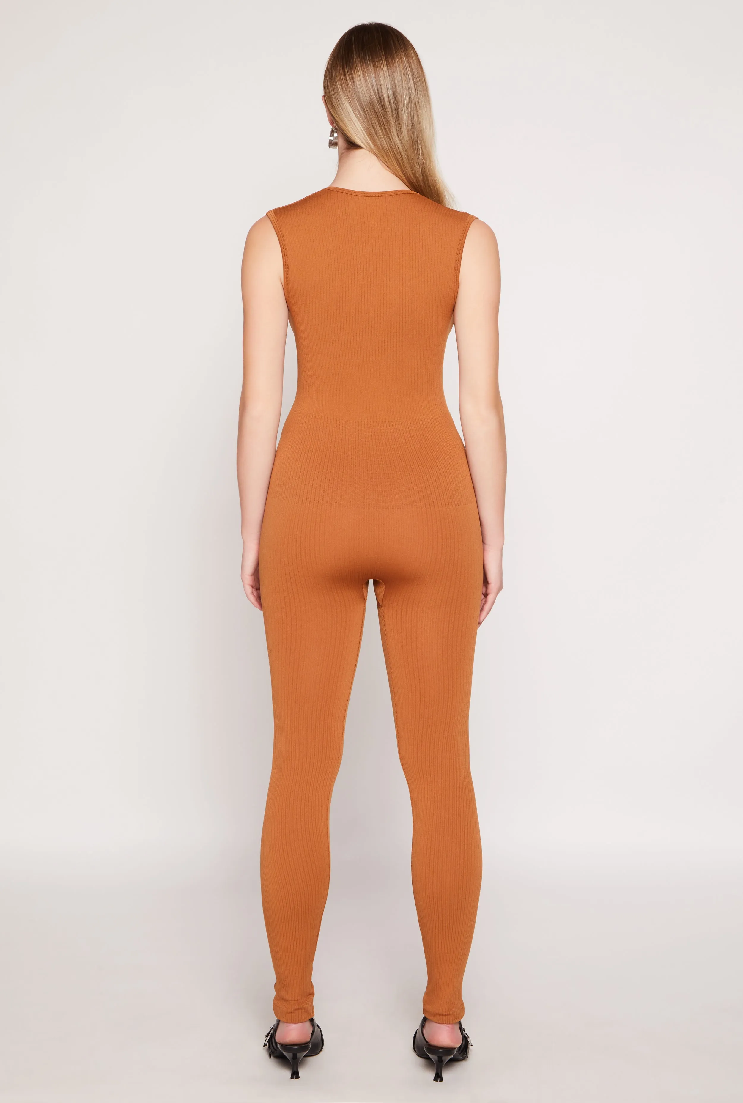 Seamless Ribbed Knit Plunge V Neck Catsuit sold by Rainbow product image thumbnail 3