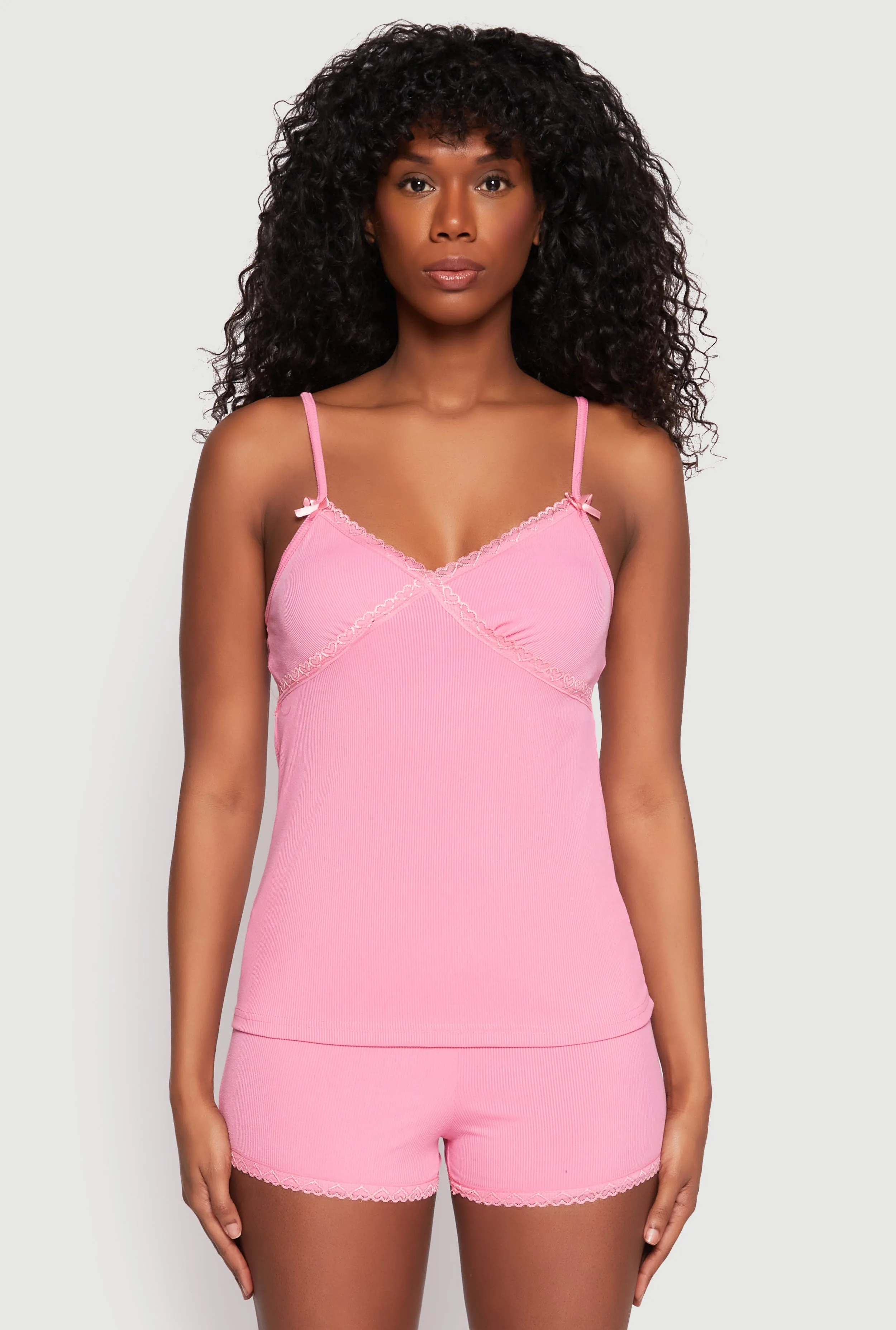 Rib Knit Lace Trim Pajama Cami with Shorts sold by Rainbow