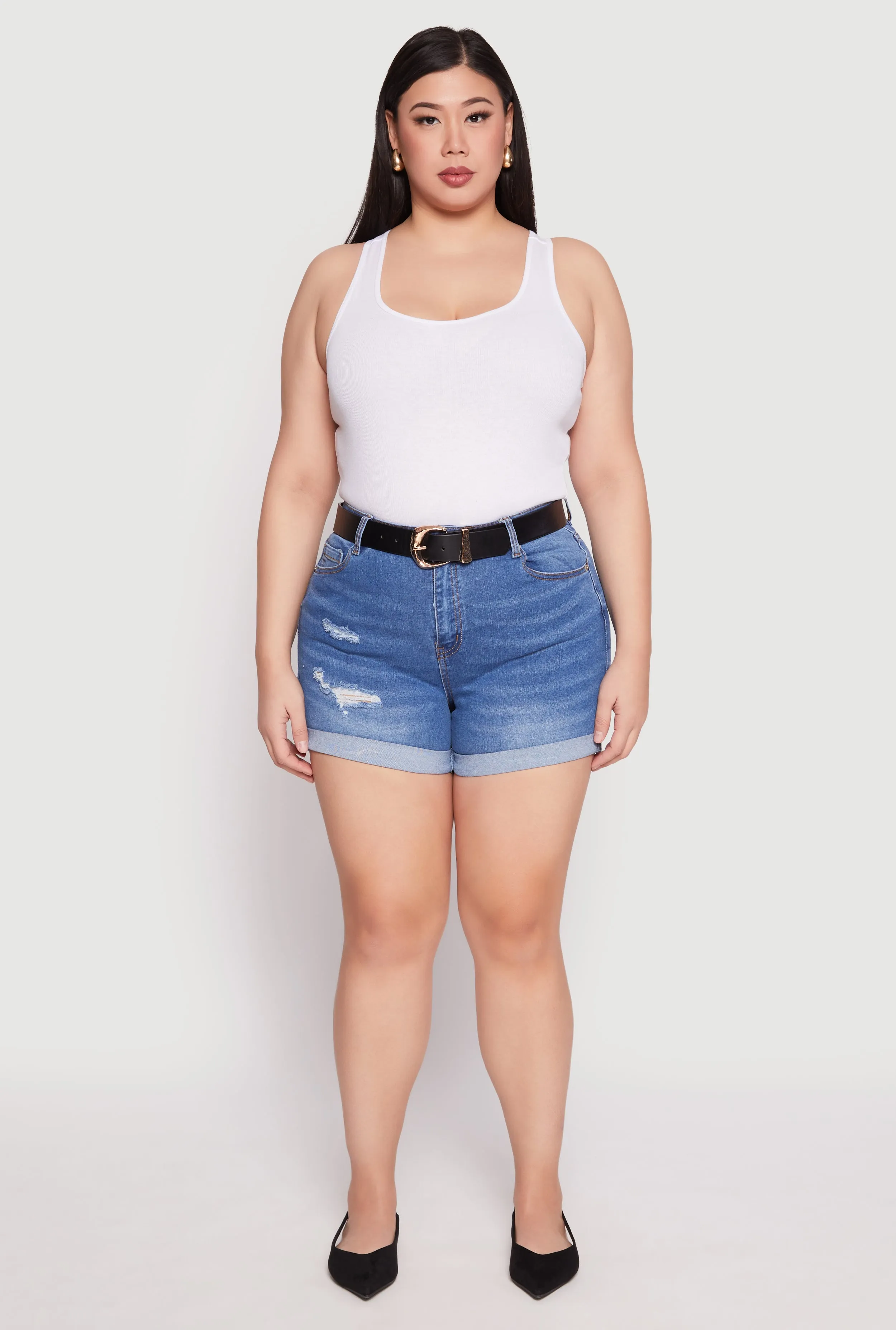 Plus Size WAX Whiskered Distressed Denim Shorts sold by Rainbow