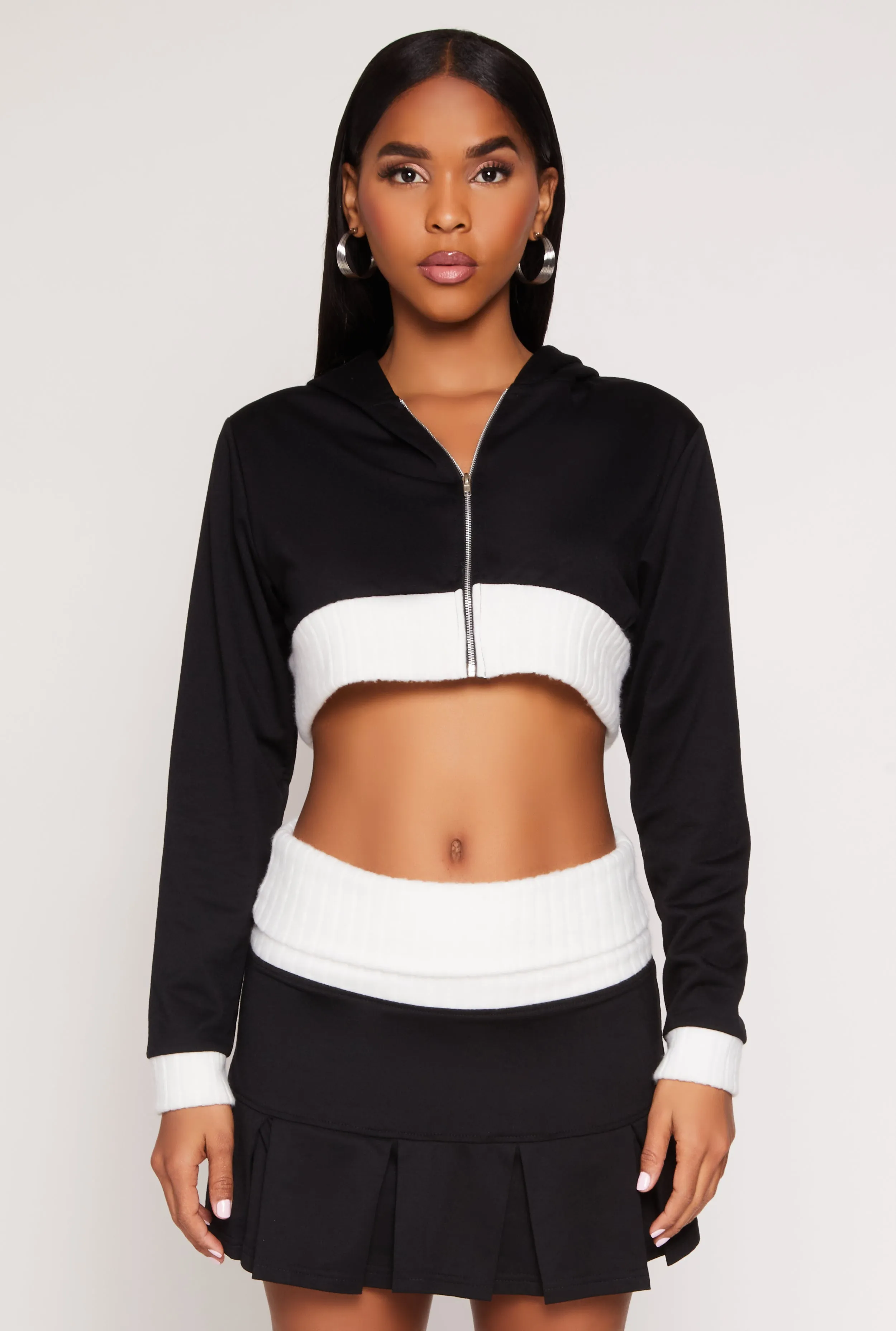 Two Toned Trim Cropped Hooded Sweatshirt sold by Rainbow