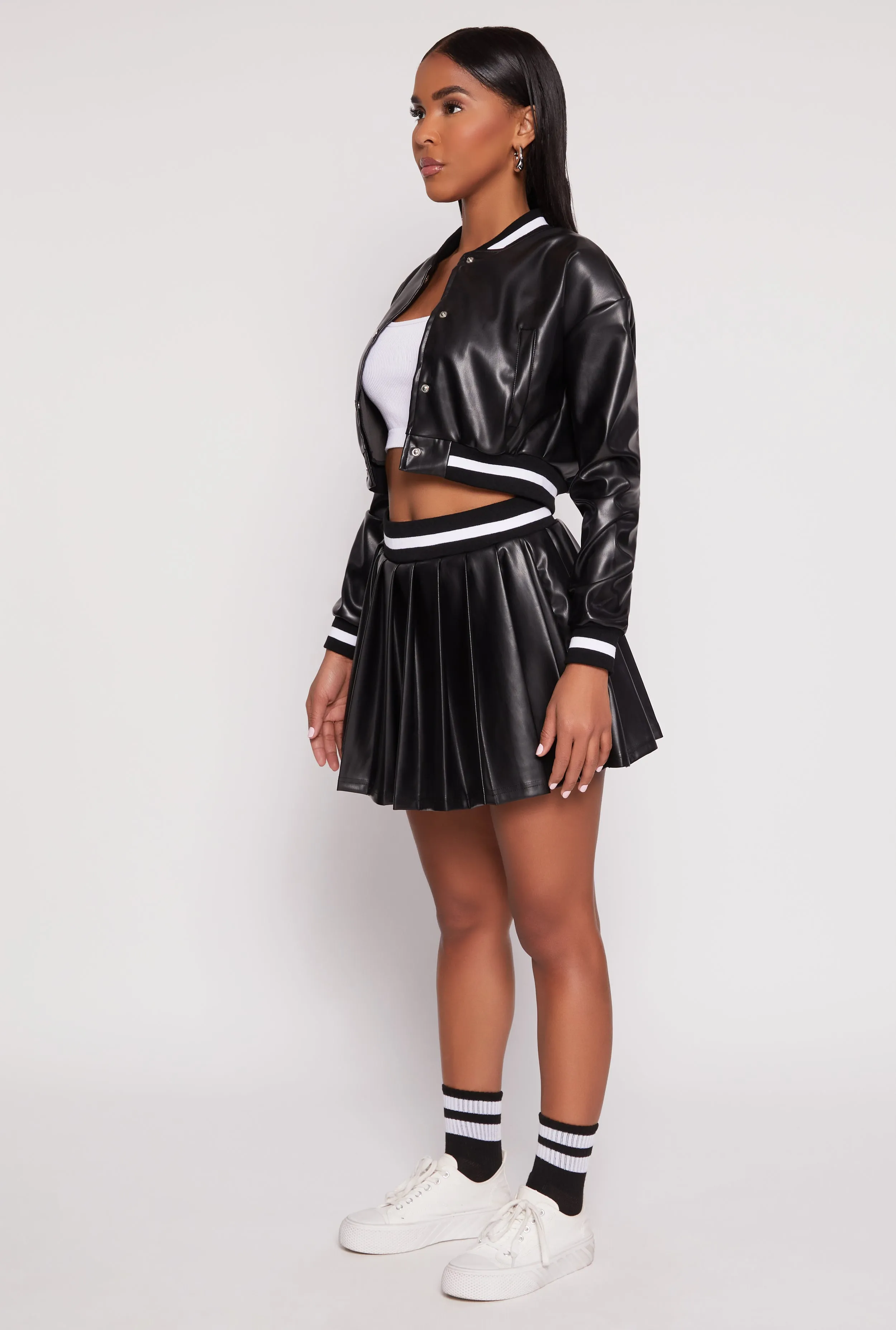 Faux Leather Cropped Bomber Jacket sold by Rainbow product image thumbnail 3