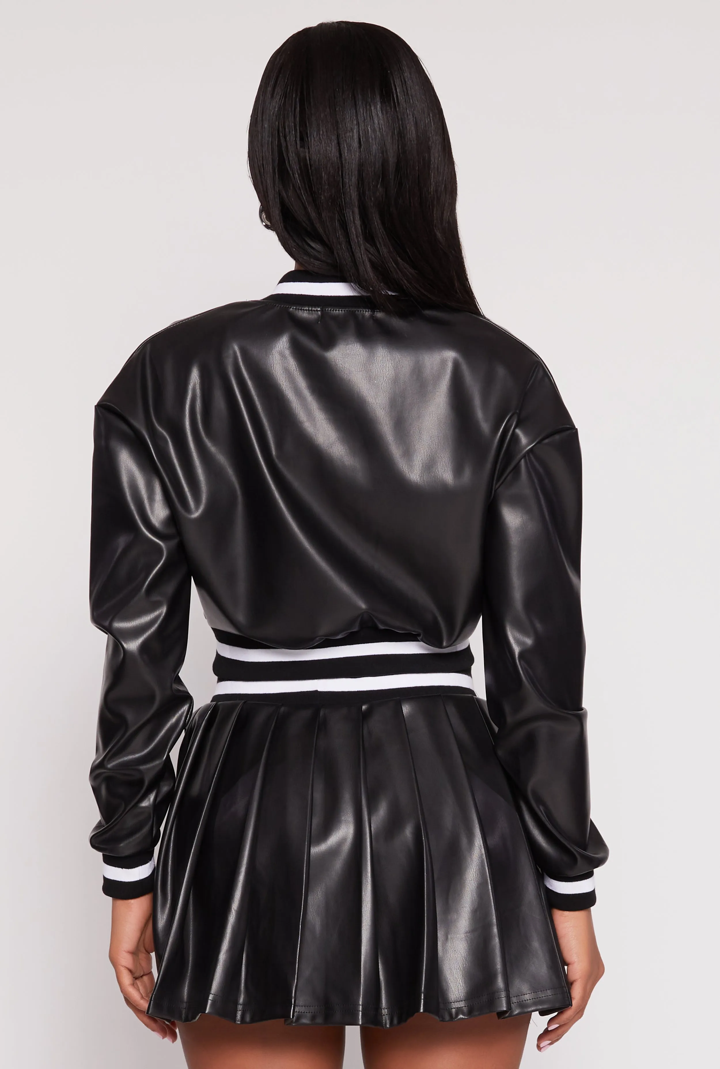 Faux Leather Cropped Bomber Jacket sold by Rainbow product image thumbnail 5