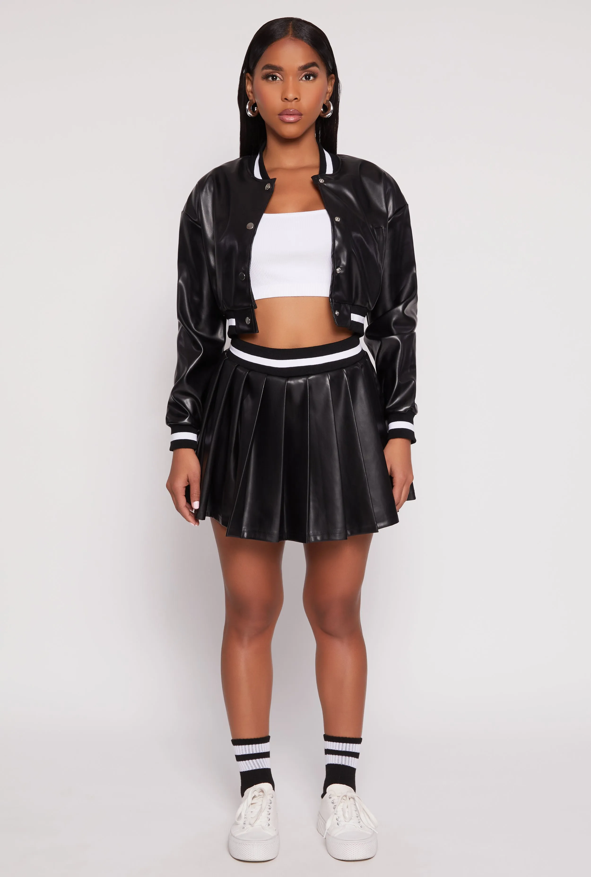 Faux Leather Cropped Bomber Jacket sold by Rainbow product image thumbnail 2