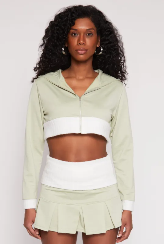 Two Toned Trim Cropped Hooded Sweatshirt sold by Rainbow