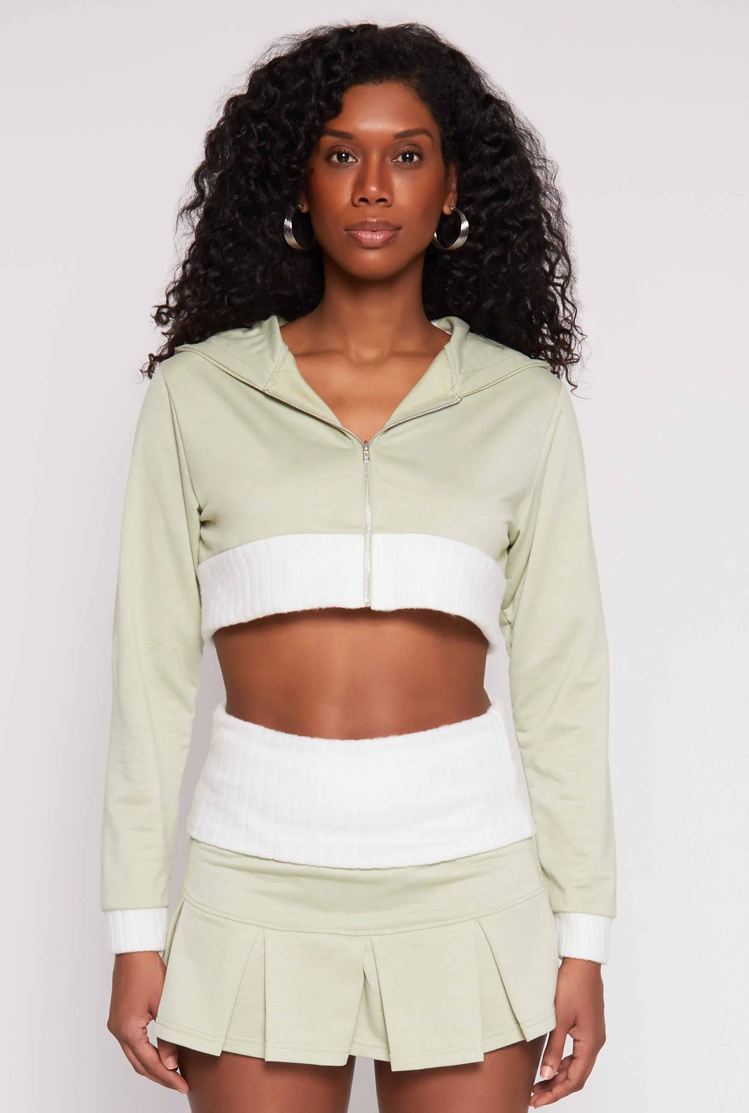 Two Toned Trim Cropped Hooded Sweatshirt sold by Rainbow