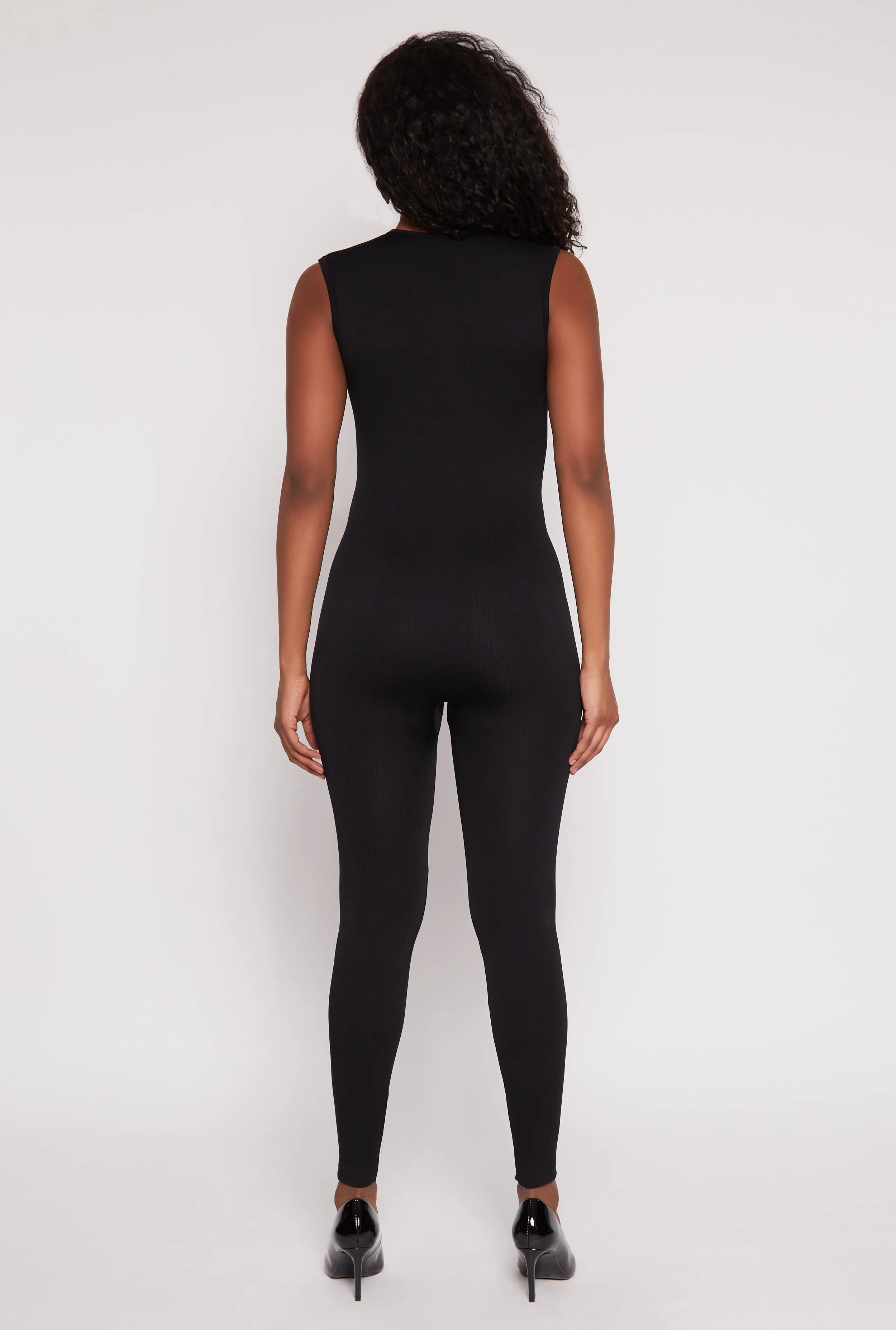 Seamless Ribbed Knit Plunge V Neck Catsuit sold by Rainbow product image thumbnail 3