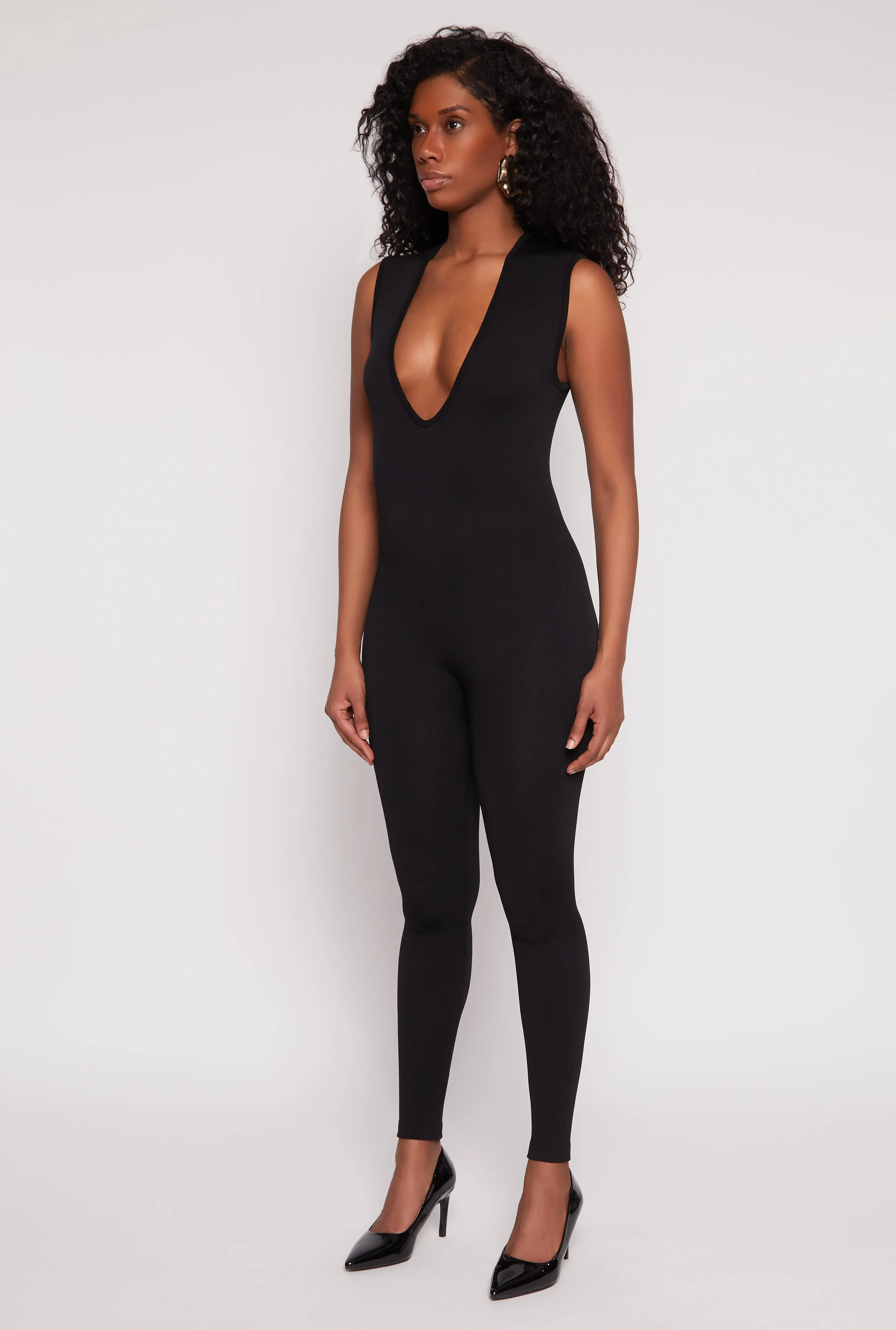 Seamless Ribbed Knit Plunge V Neck Catsuit sold by Rainbow product image thumbnail 2