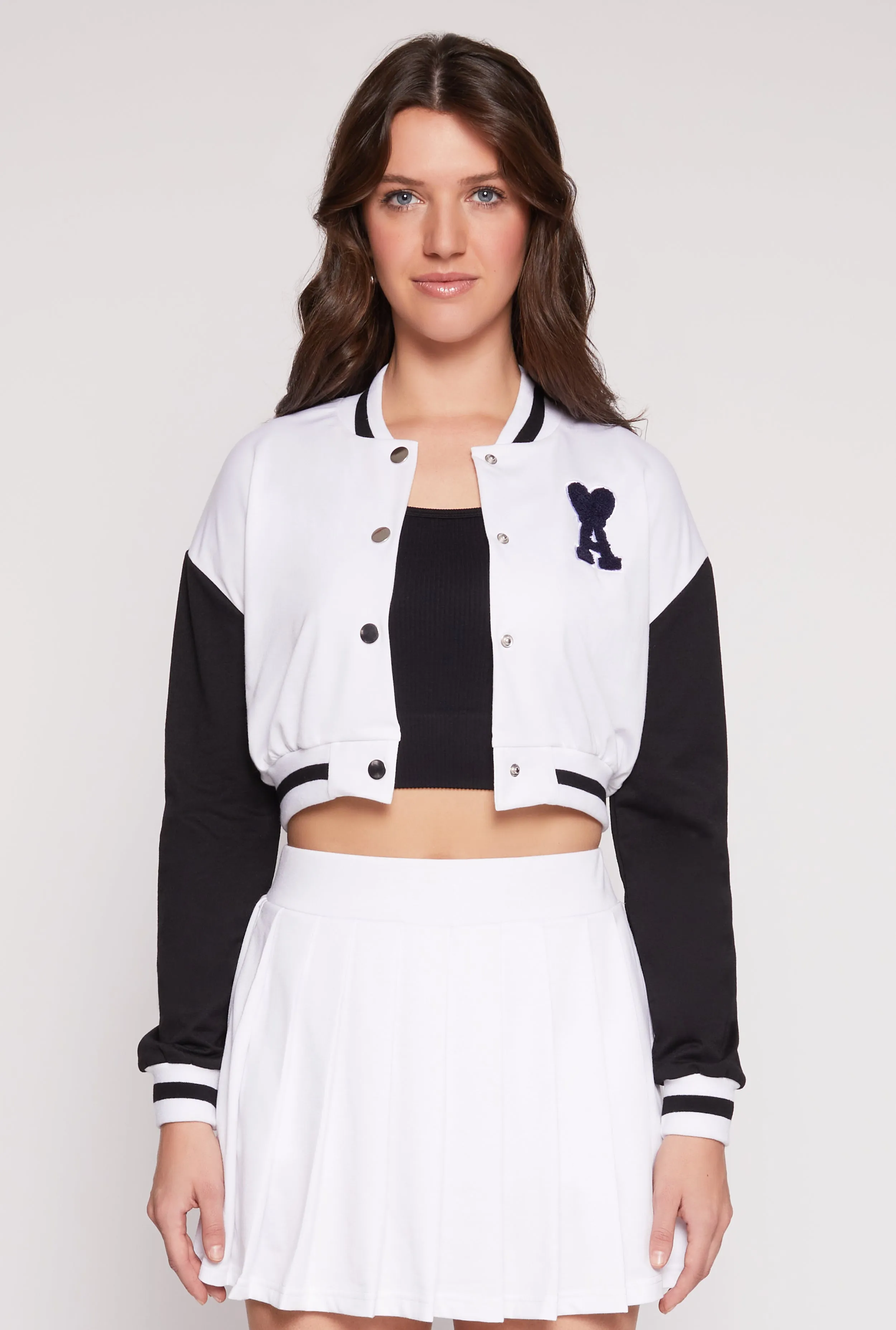 Chenille A Initial Cropped Varsity Jacket sold by Rainbow