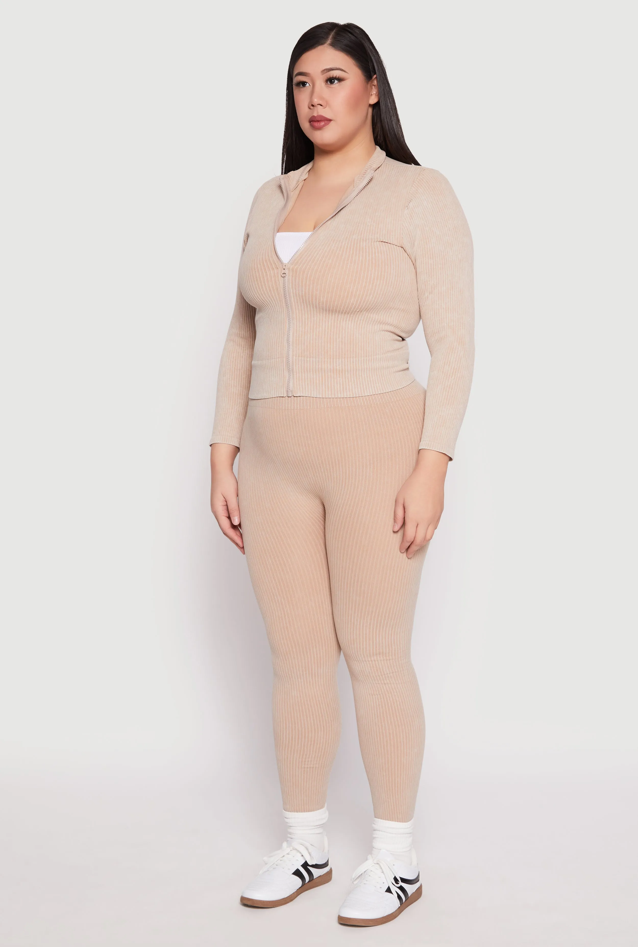 Plus Size Seamless Acid Wash Zip Front Top sold by Rainbow product image thumbnail 3