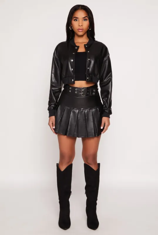 Faux Leather Belted Pleated Skort sold by Rainbow