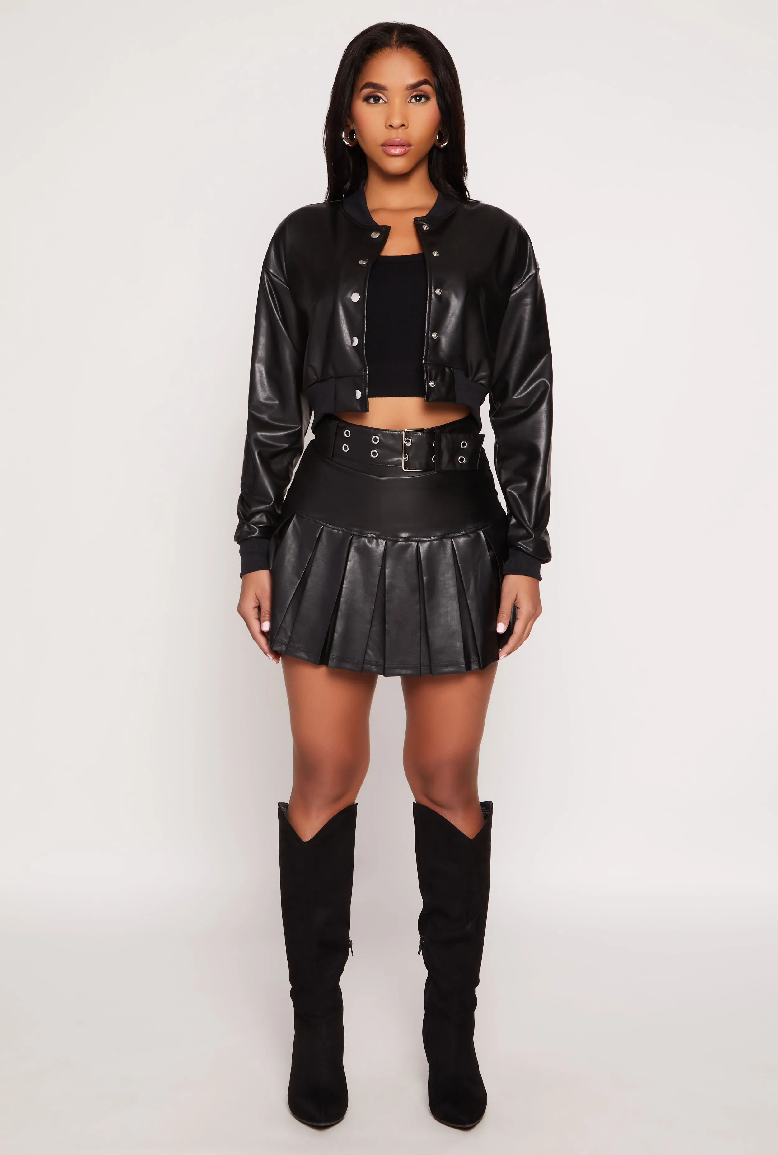 Faux Leather Belted Pleated Skort sold by Rainbow