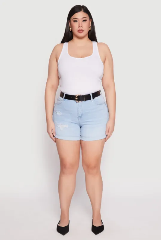 Plus Size WAX Whiskered Distressed Denim Shorts sold by Rainbow