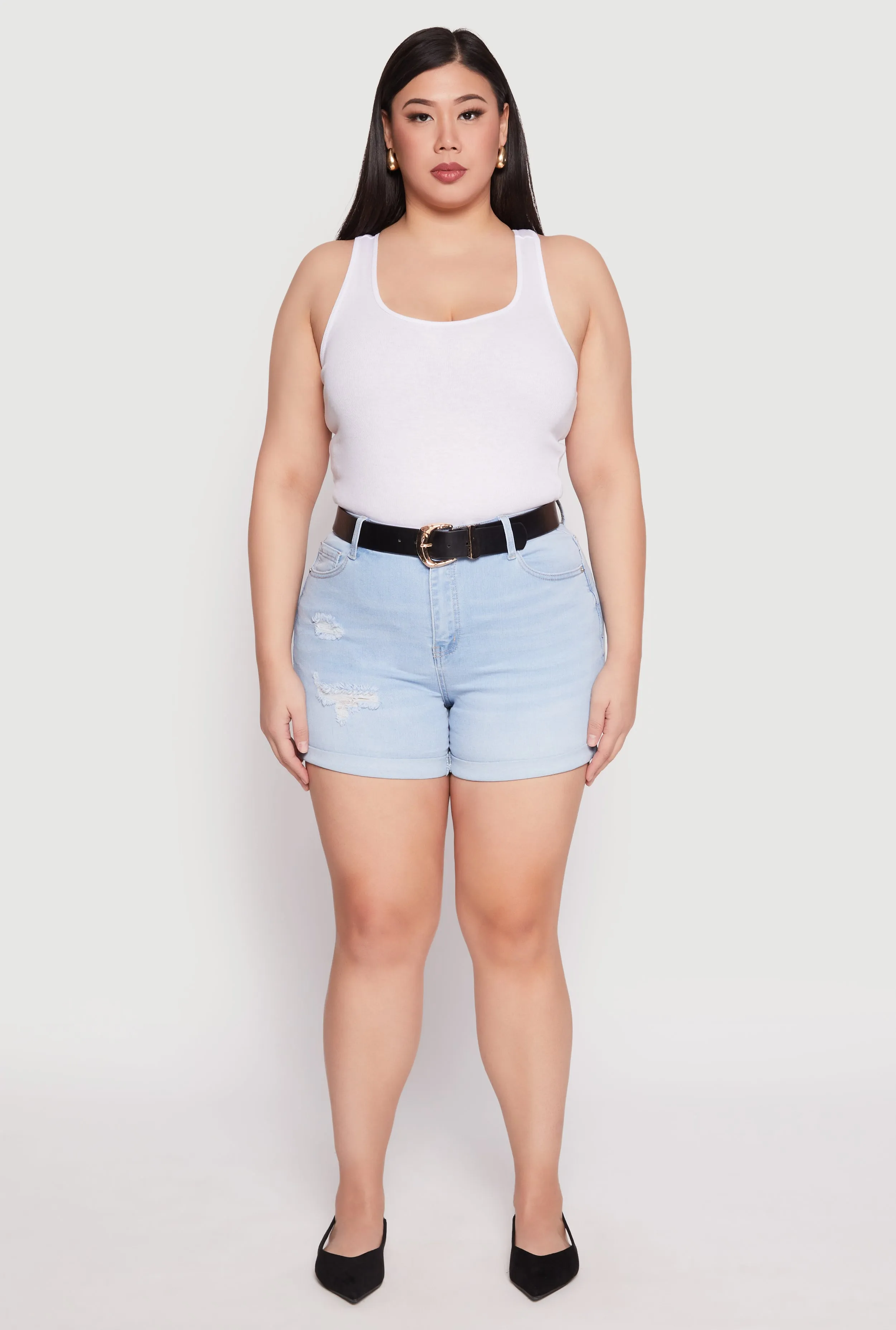 Plus Size WAX Whiskered Distressed Denim Shorts sold by Rainbow