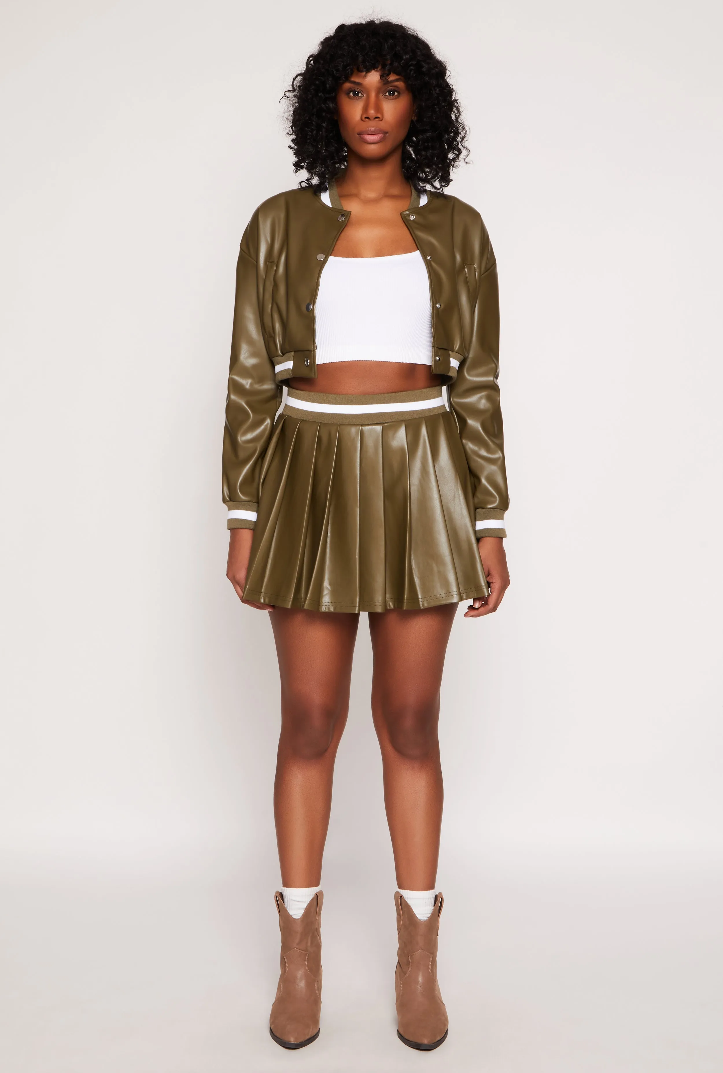 Faux Leather Cropped Bomber Jacket sold by Rainbow product image thumbnail 2