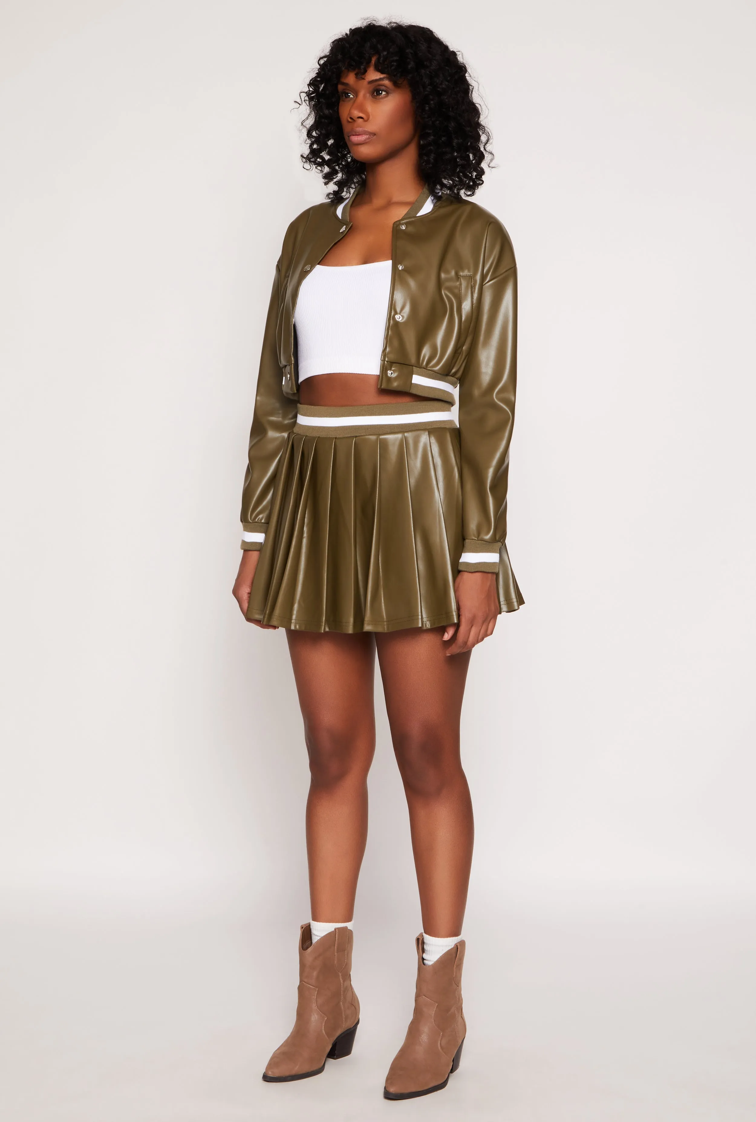 Faux Leather Cropped Bomber Jacket sold by Rainbow product image thumbnail 3