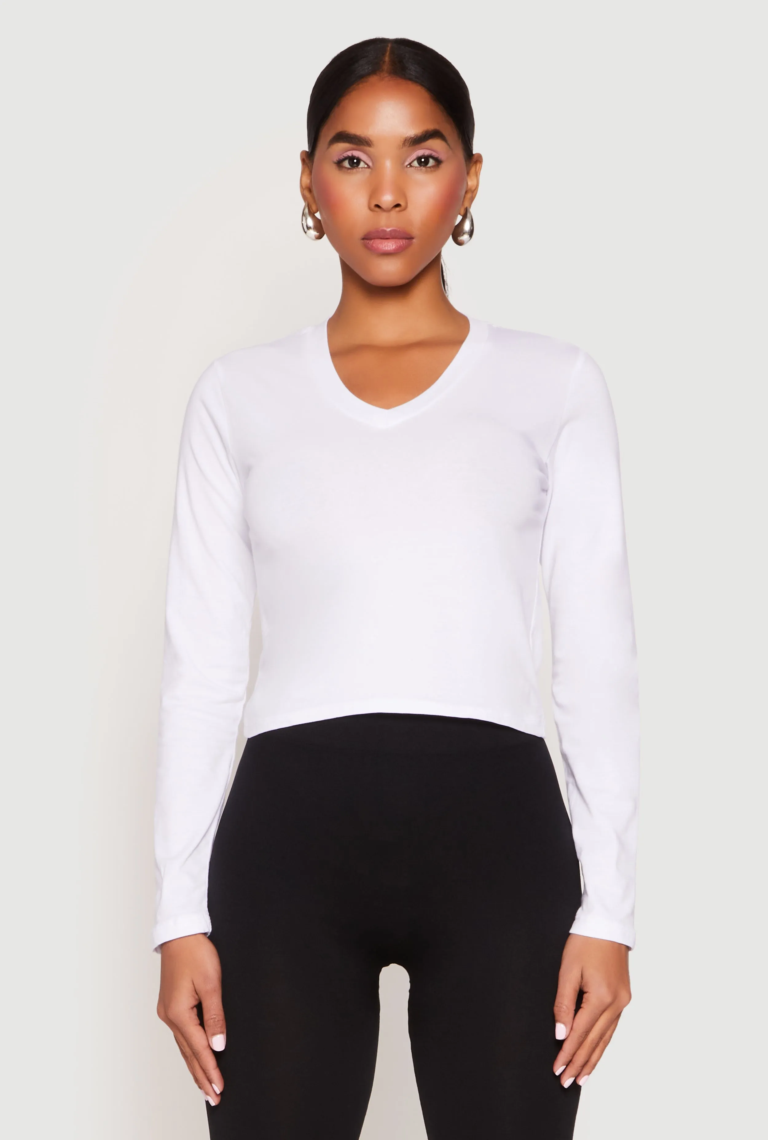 V Neck Long Sleeve Crop Top sold by Rainbow product image thumbnail 2