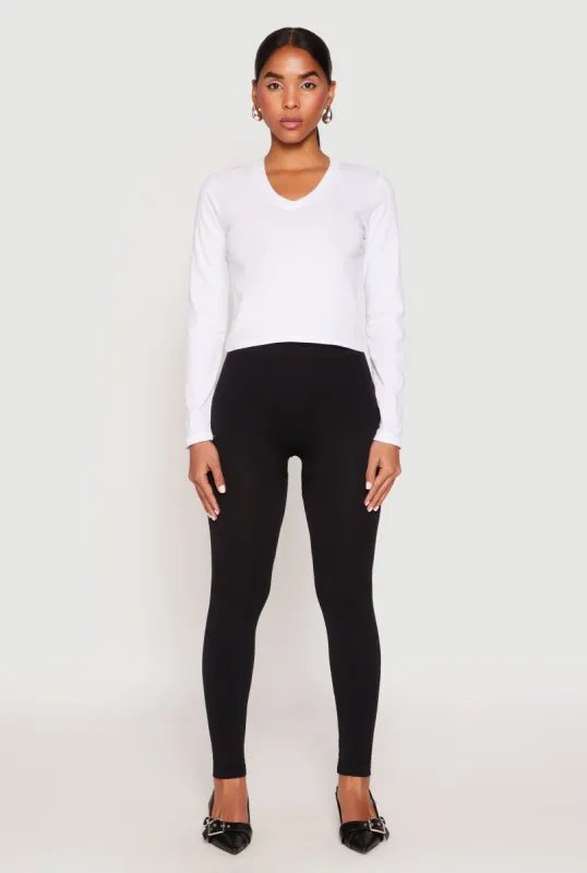 V Neck Long Sleeve Crop Top sold by Rainbow