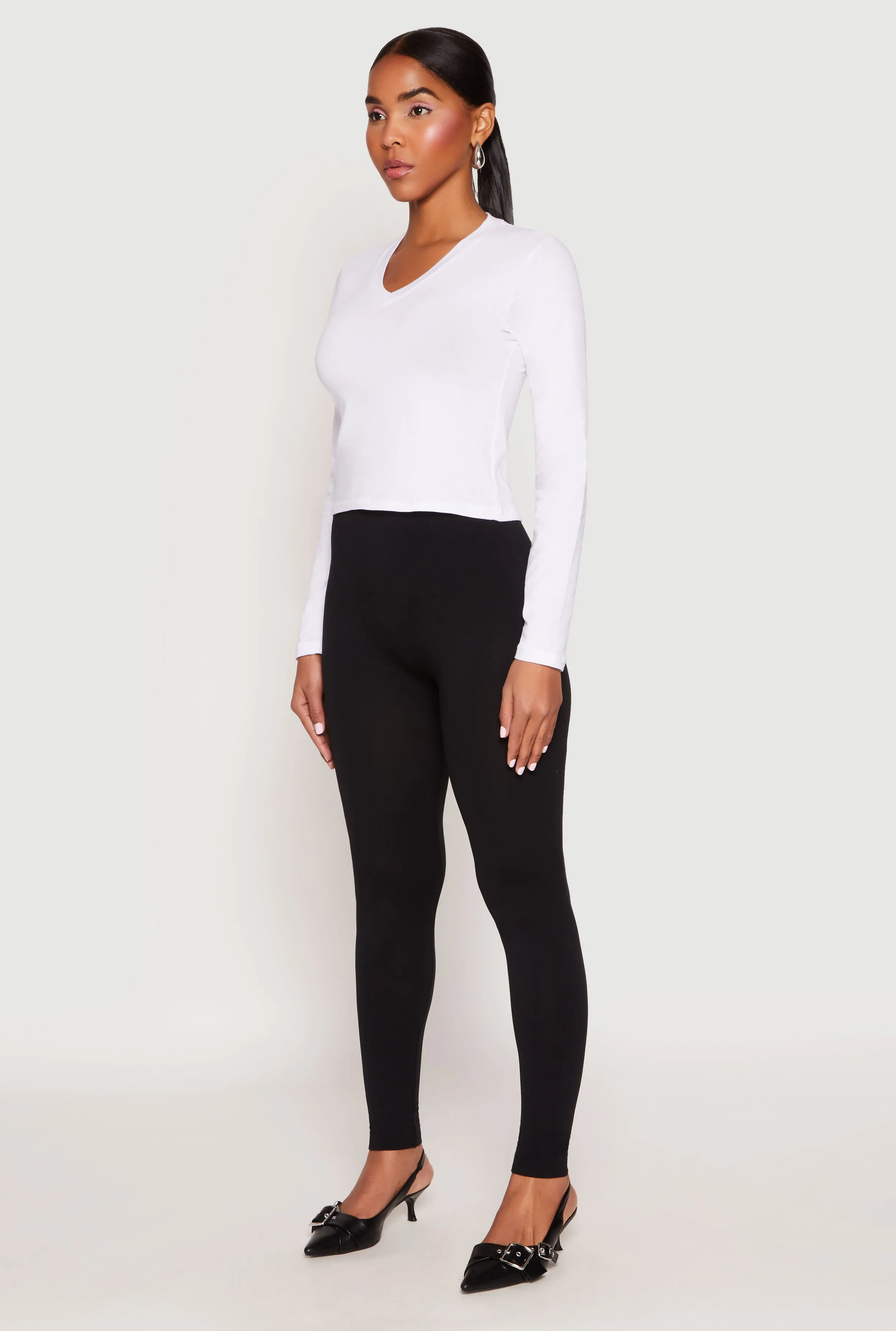 V Neck Long Sleeve Crop Top sold by Rainbow product image thumbnail 3