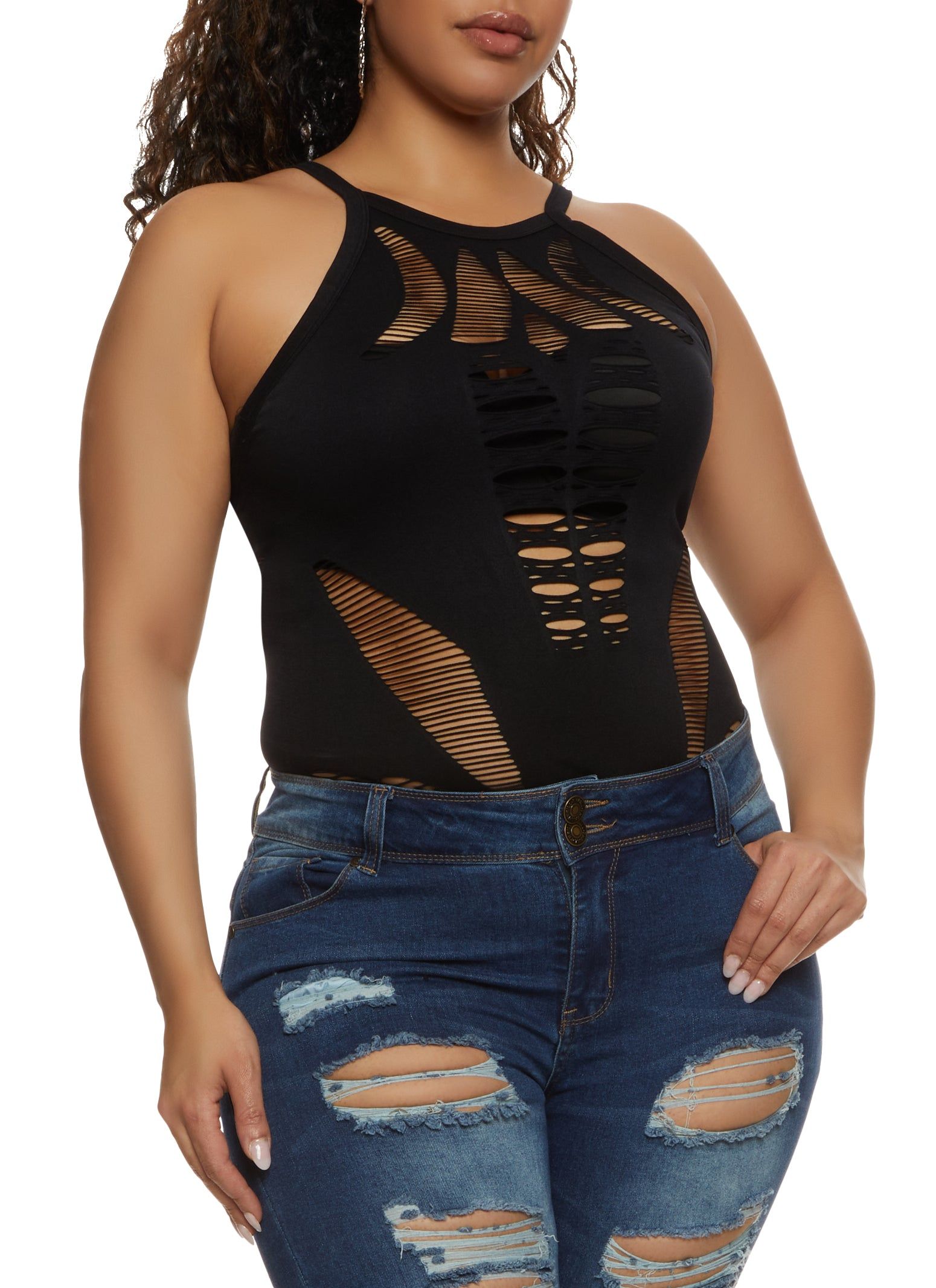 Plus Size Laser Cut Seamless Bodysuit sold by Rainbow product image thumbnail 2