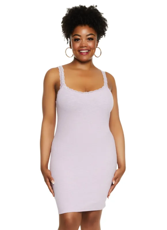 Plus Size Haute Monde Rib Knit Lace Trim Tank Dress sold by Rainbow