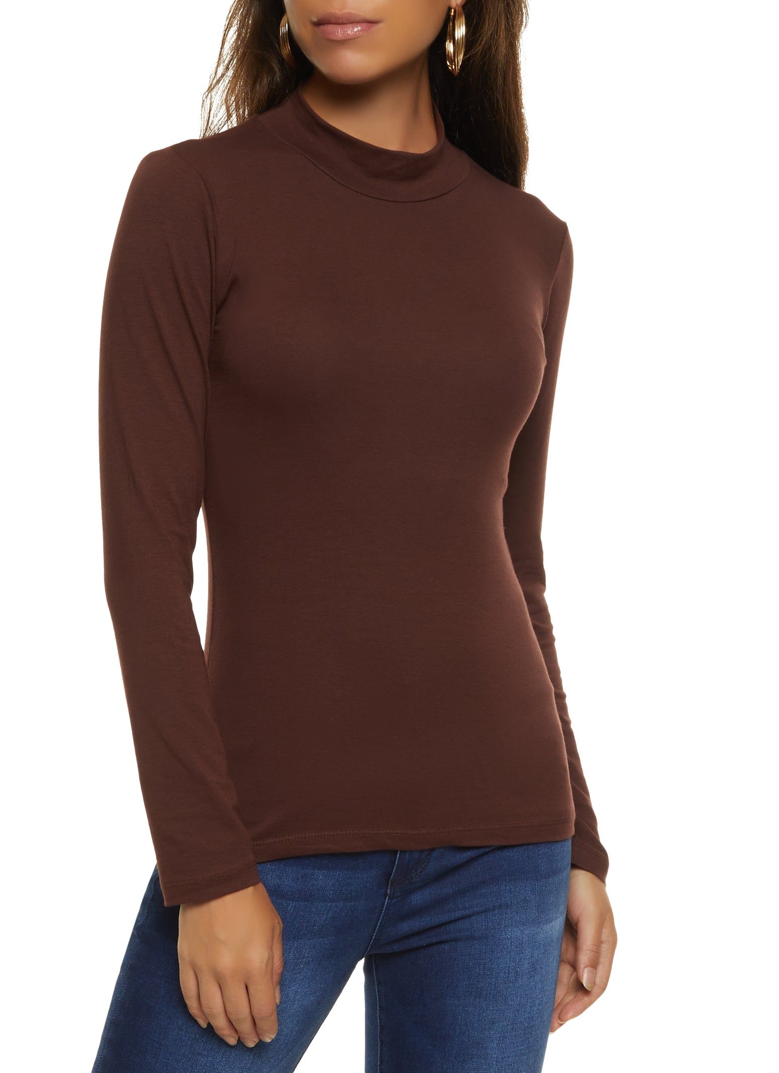Solid Mock Neck Long Sleeve Tee sold by Rainbow