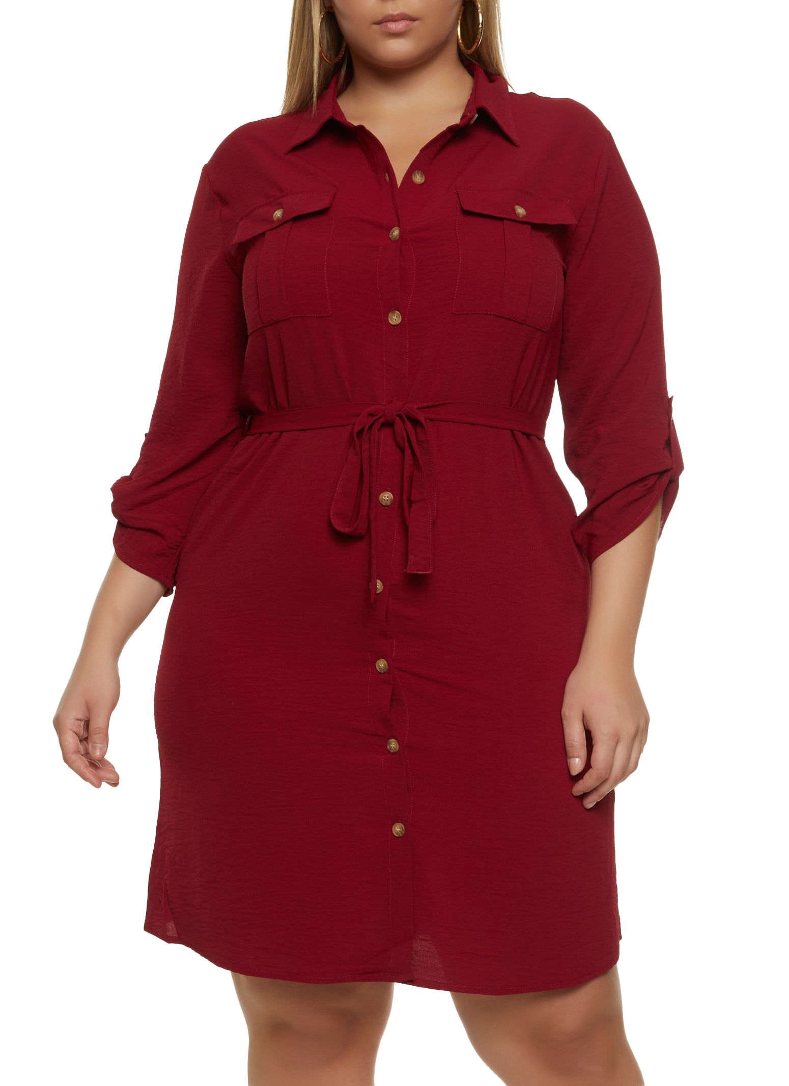 Plus Size Long Sleeve Utility Dress sold by Rainbow
