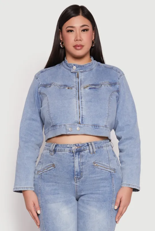 Plus Size Almost Famous Denim Moto Cropped Jacket sold by Rainbow