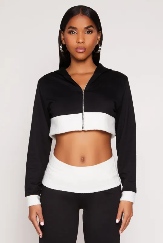 Two Tone Trim Cropped Hooded Sweatshirt sold by Rainbow
