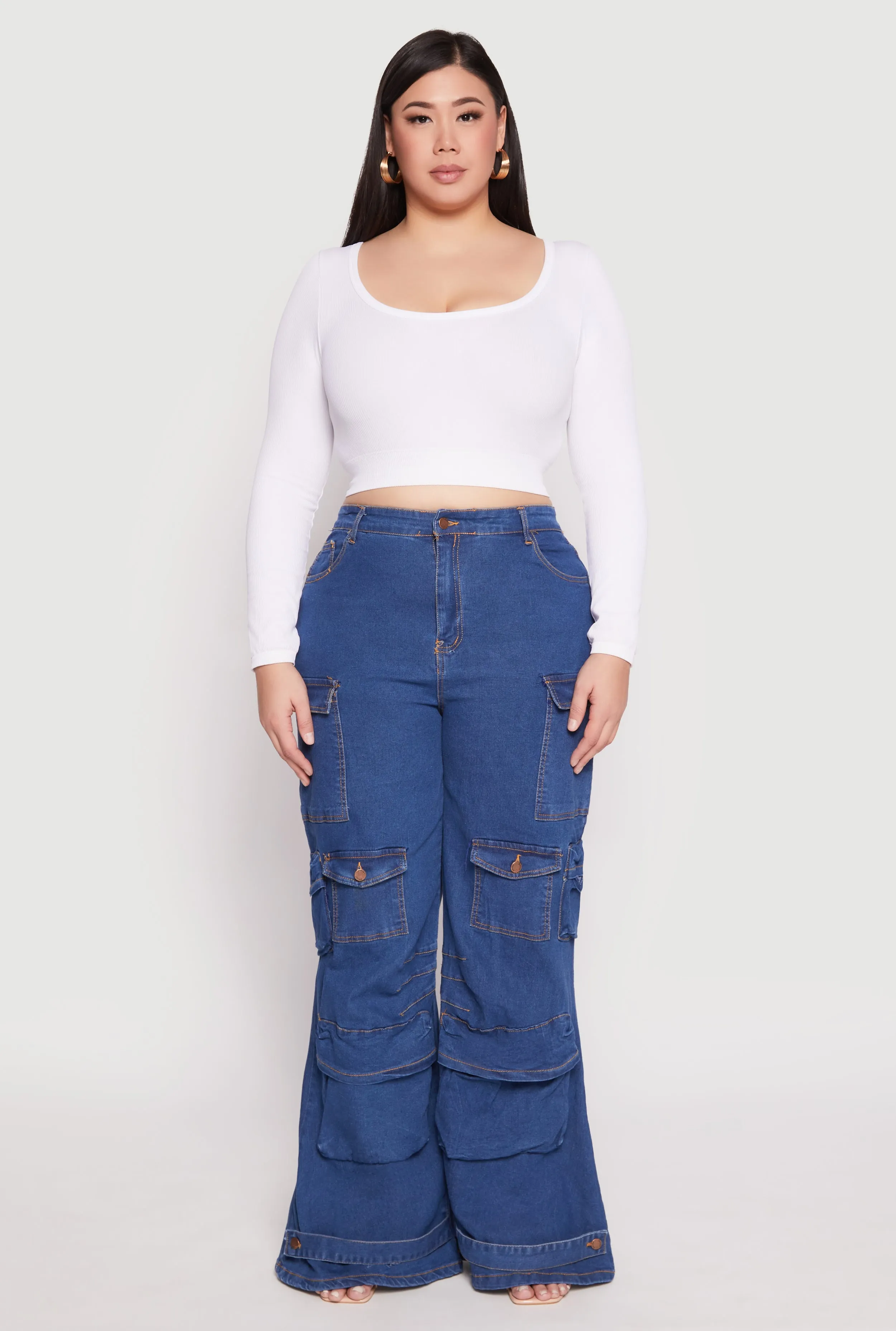 Plus Size Daisy Cargo Pocket Flare Jeans sold by Rainbow