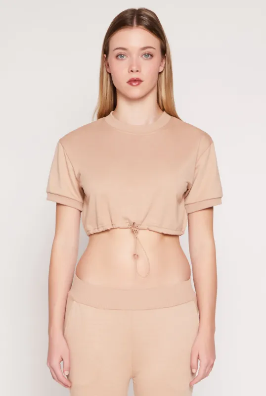 French Terry Toggle Drawstring Hem Crop Top sold by Rainbow