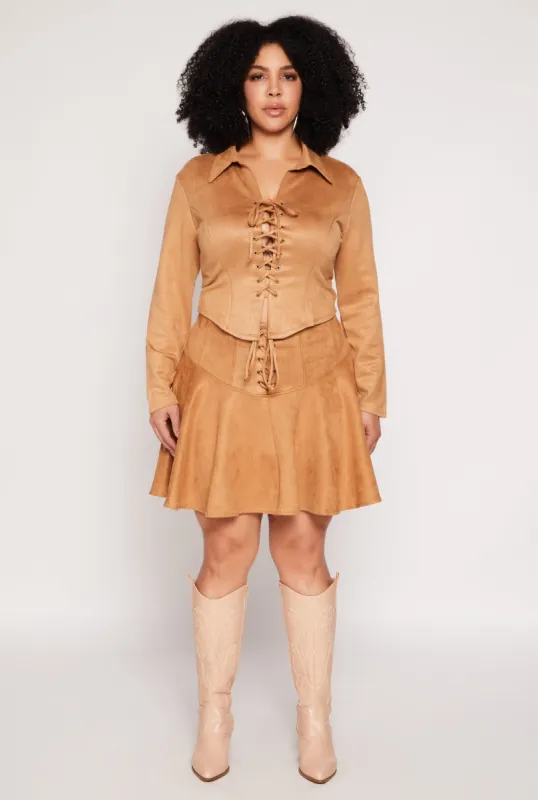 Plus Size Faux Suede Lace Up Skirt sold by Rainbow