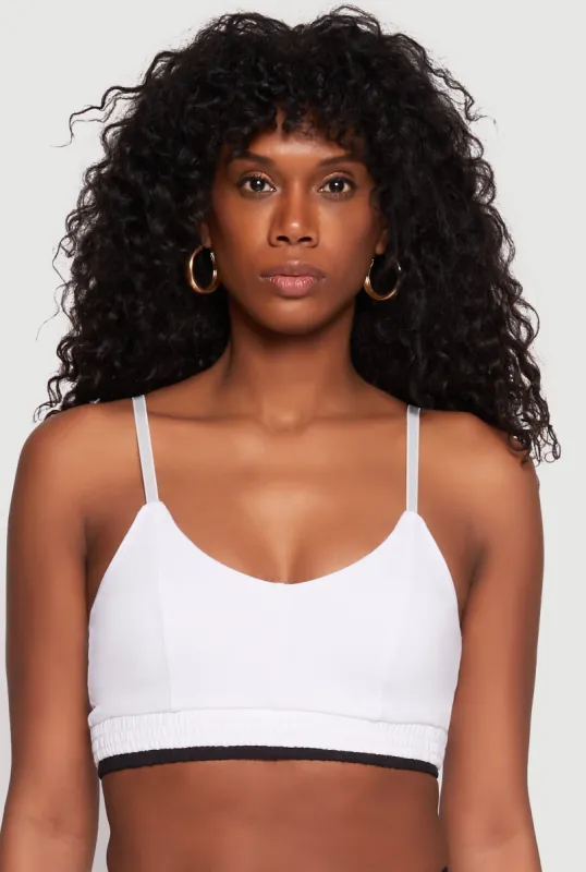 Contrast Trim Smocked Hem Crop Top sold by Rainbow