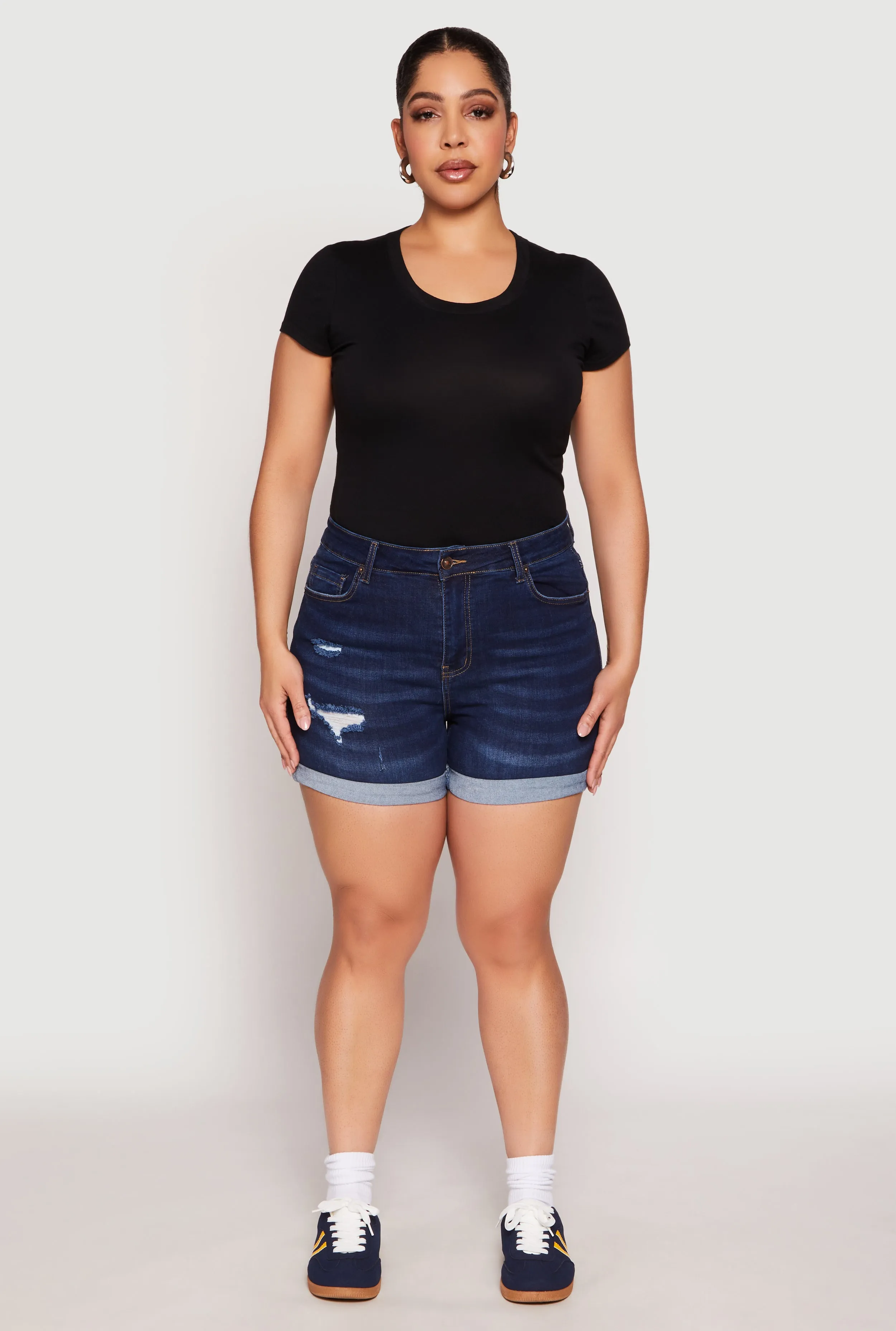 Plus Size WAX Whiskered Distressed Denim Shorts sold by Rainbow