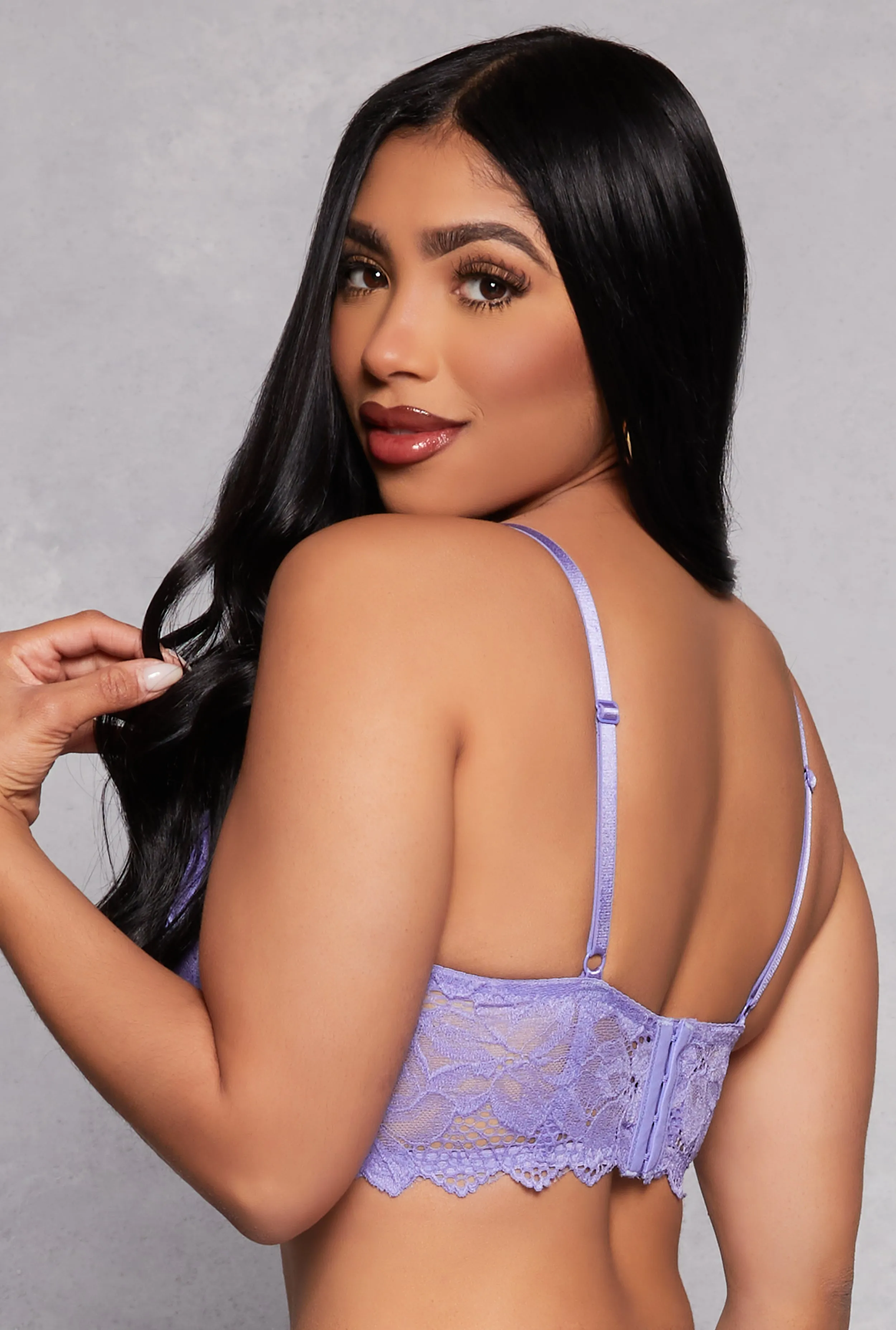 Floral Lace Mesh Insert Longline Plunge Bra sold by Rainbow product image thumbnail 3