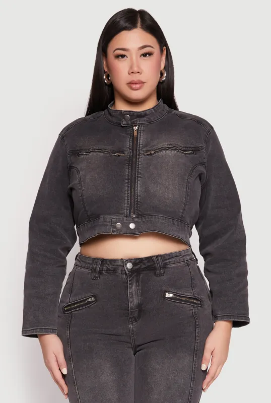 Plus Size Almost Famous Denim Moto Cropped Jacket sold by Rainbow