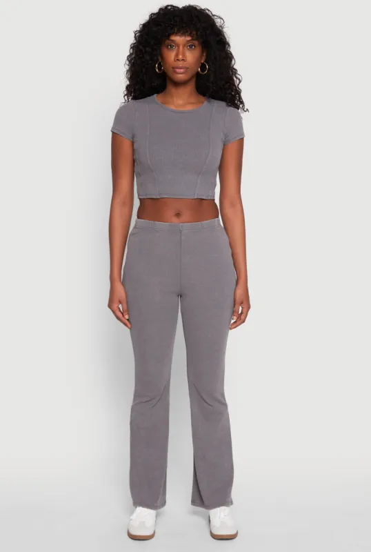 Almost Famous Ribbed Knit Flare Pants sold by Rainbow