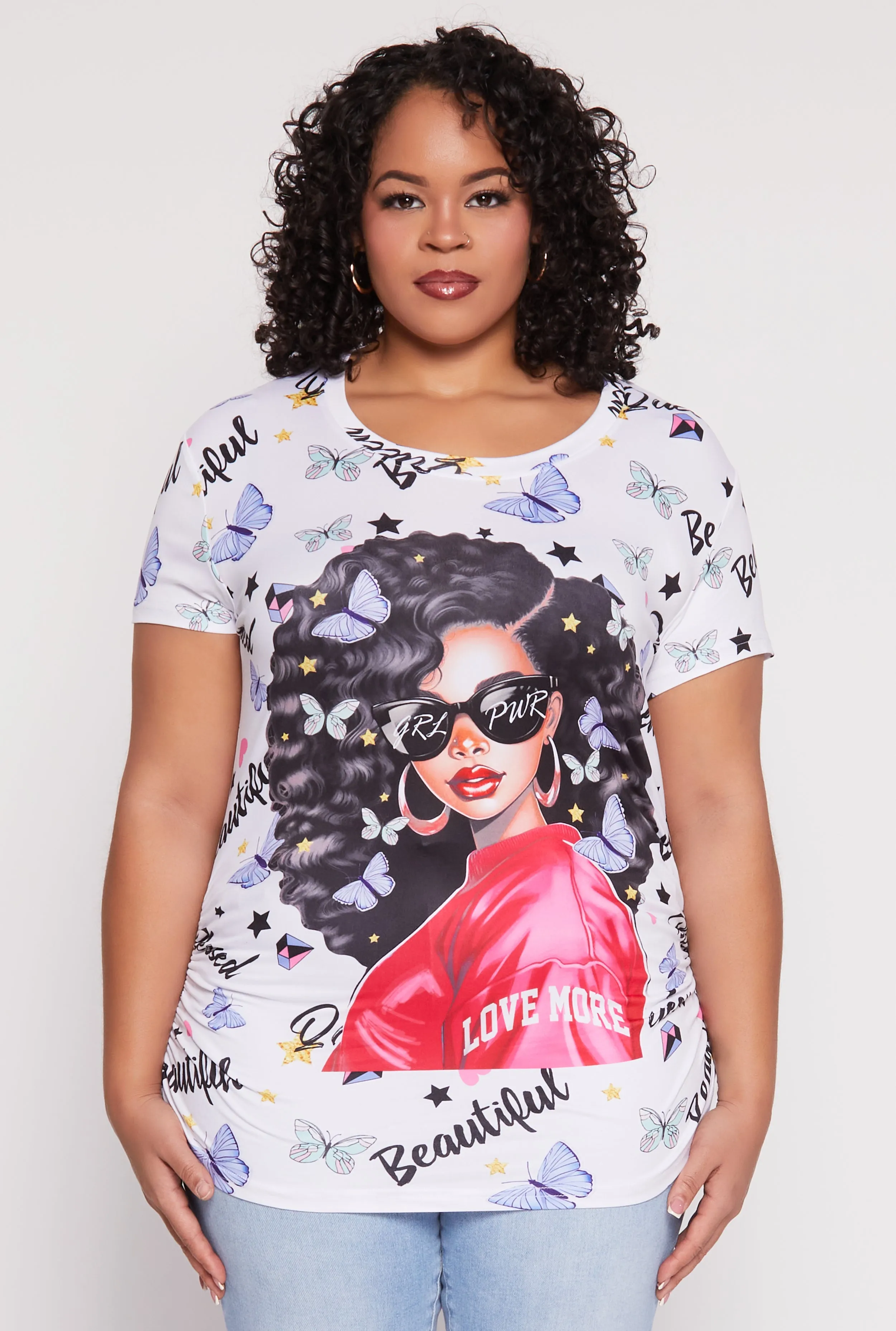Plus Size Graphic Butterfly Print Ruched Top sold by Rainbow product image thumbnail 2