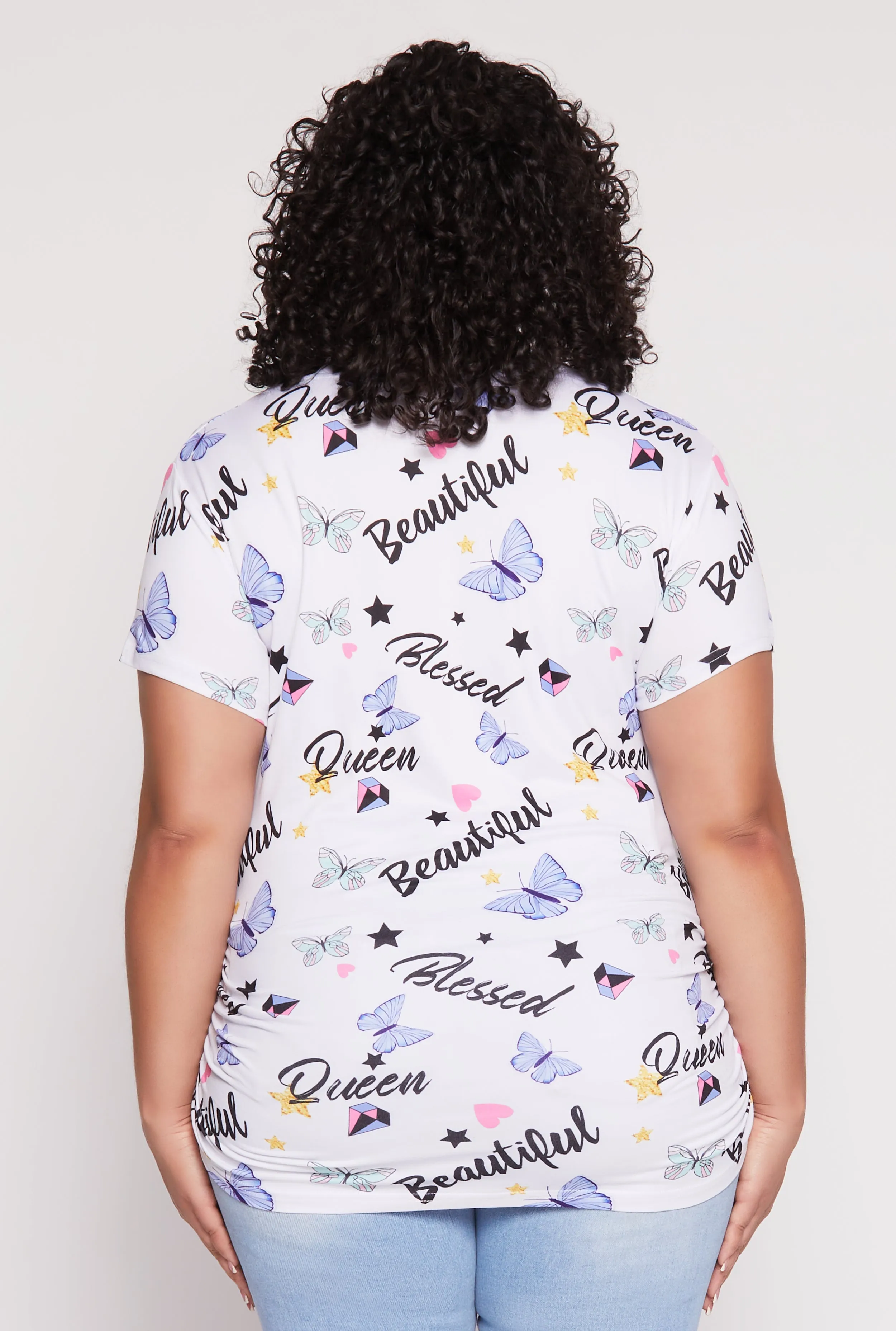 Plus Size Graphic Butterfly Print Ruched Top sold by Rainbow product image thumbnail 5