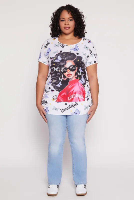 Plus Size Graphic Butterfly Print Ruched Top sold by Rainbow