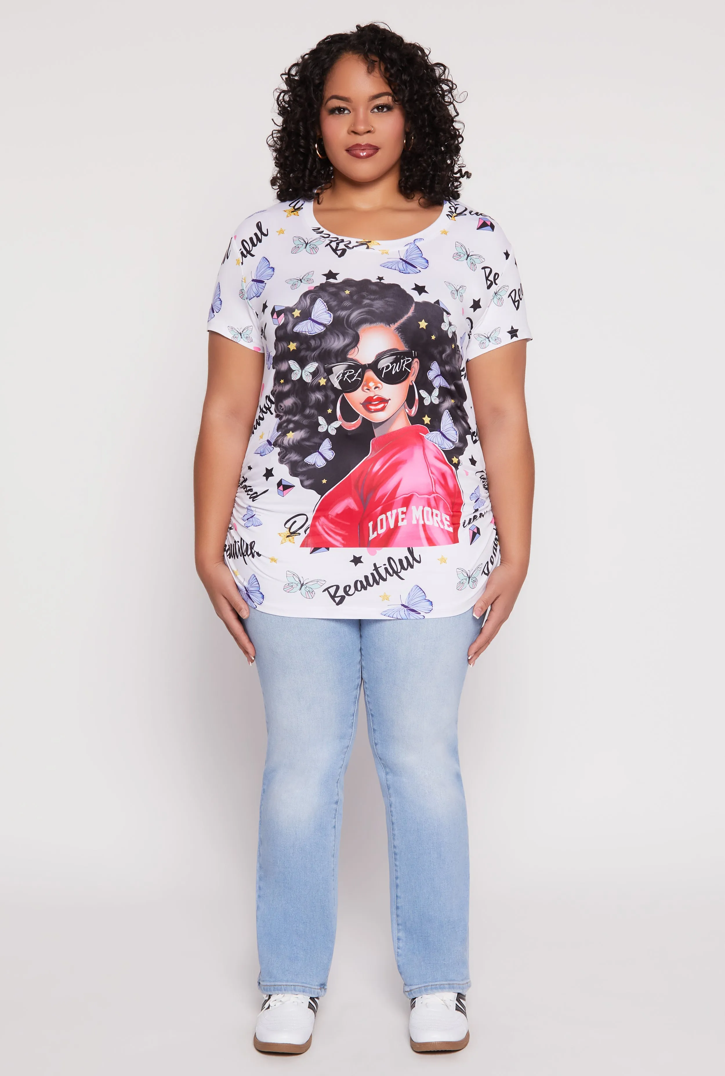 Plus Size Graphic Butterfly Print Ruched Top sold by Rainbow