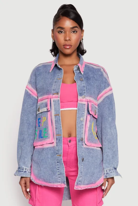 Daisy Keep Smile Oversized Denim Jacket sold by Rainbow