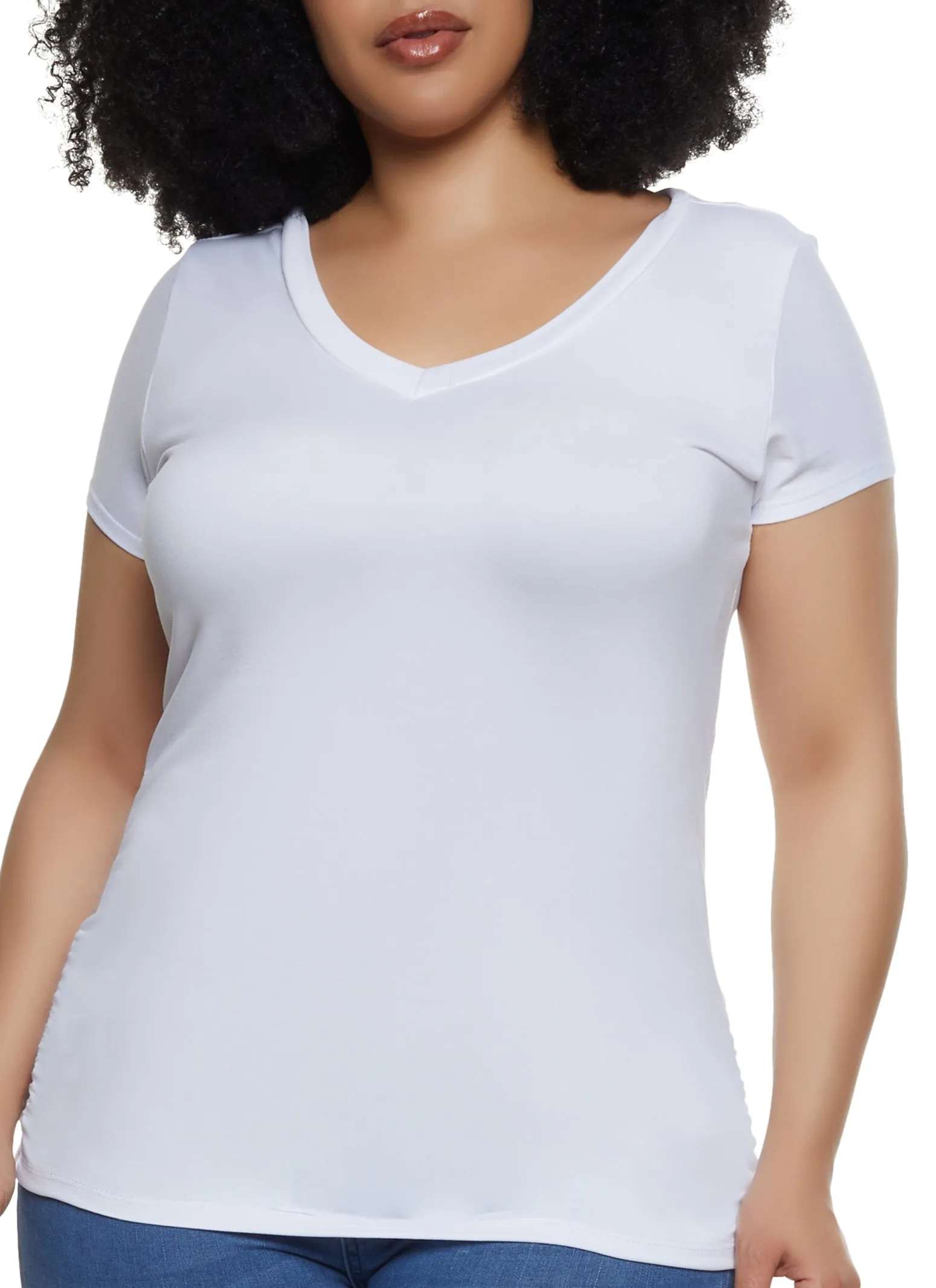 Plus Size Basic Solid V Neck Tee sold by Rainbow