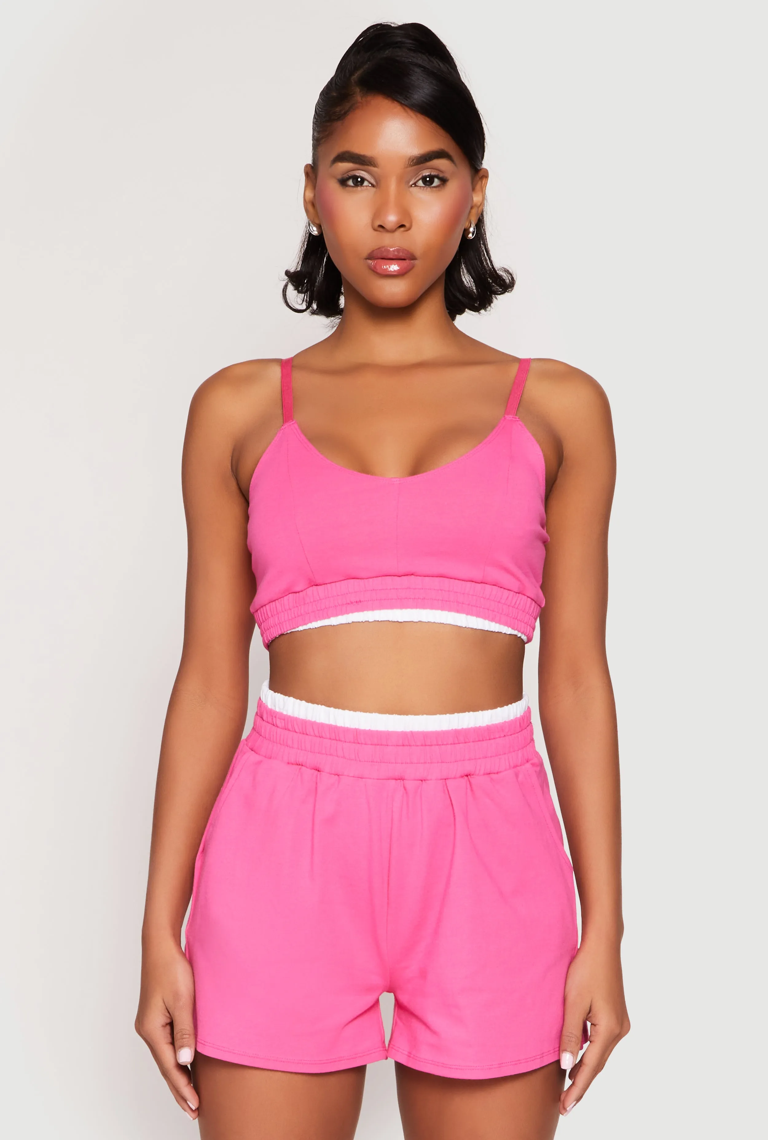 Contrast Trim Smocked Hem Crop Top sold by Rainbow