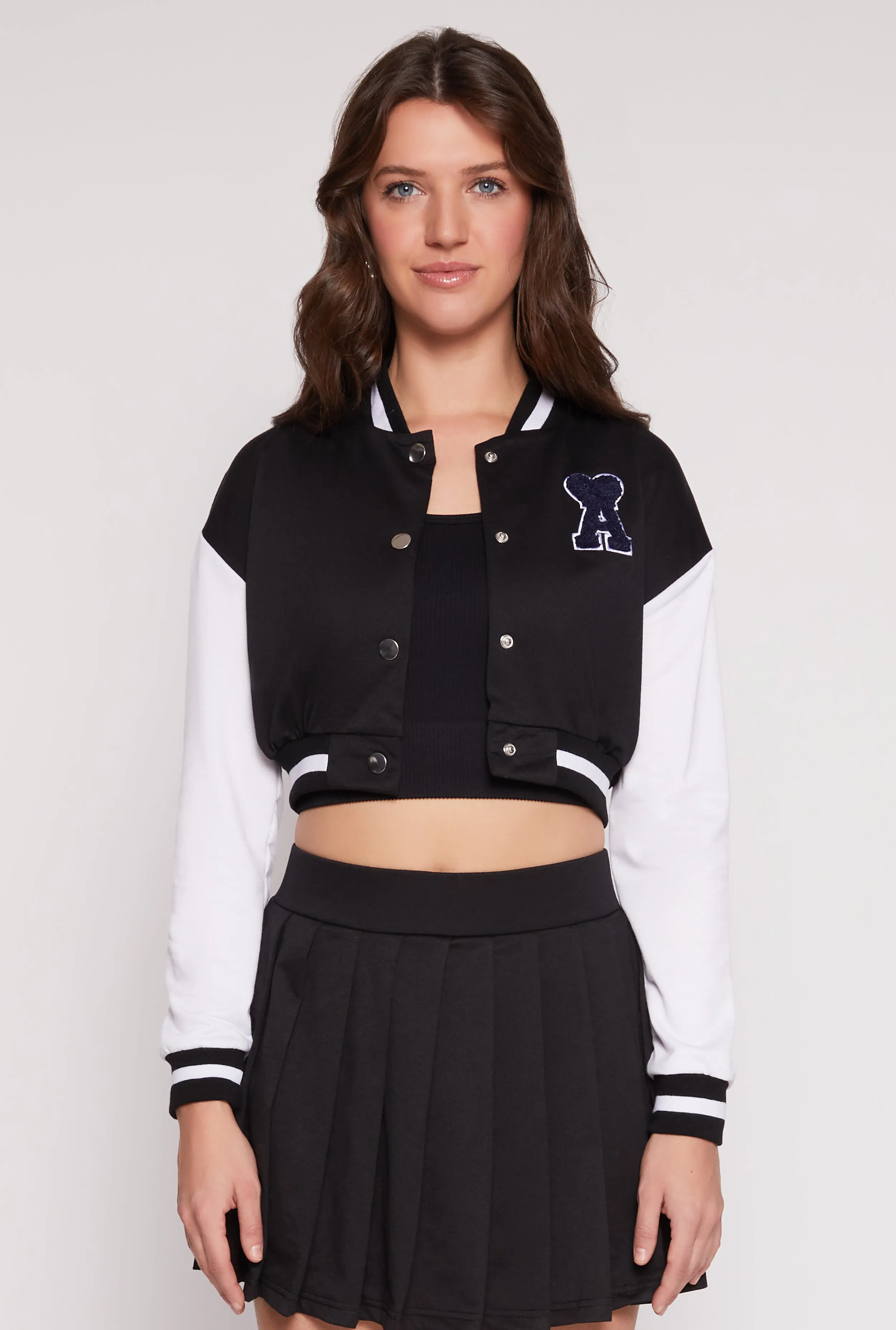 Chenille A Initial Cropped Varsity Jacket sold by Rainbow