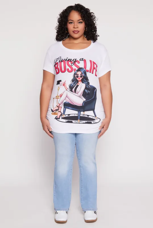 Plus Size Boss Life Graphic Ruched Tee sold by Rainbow