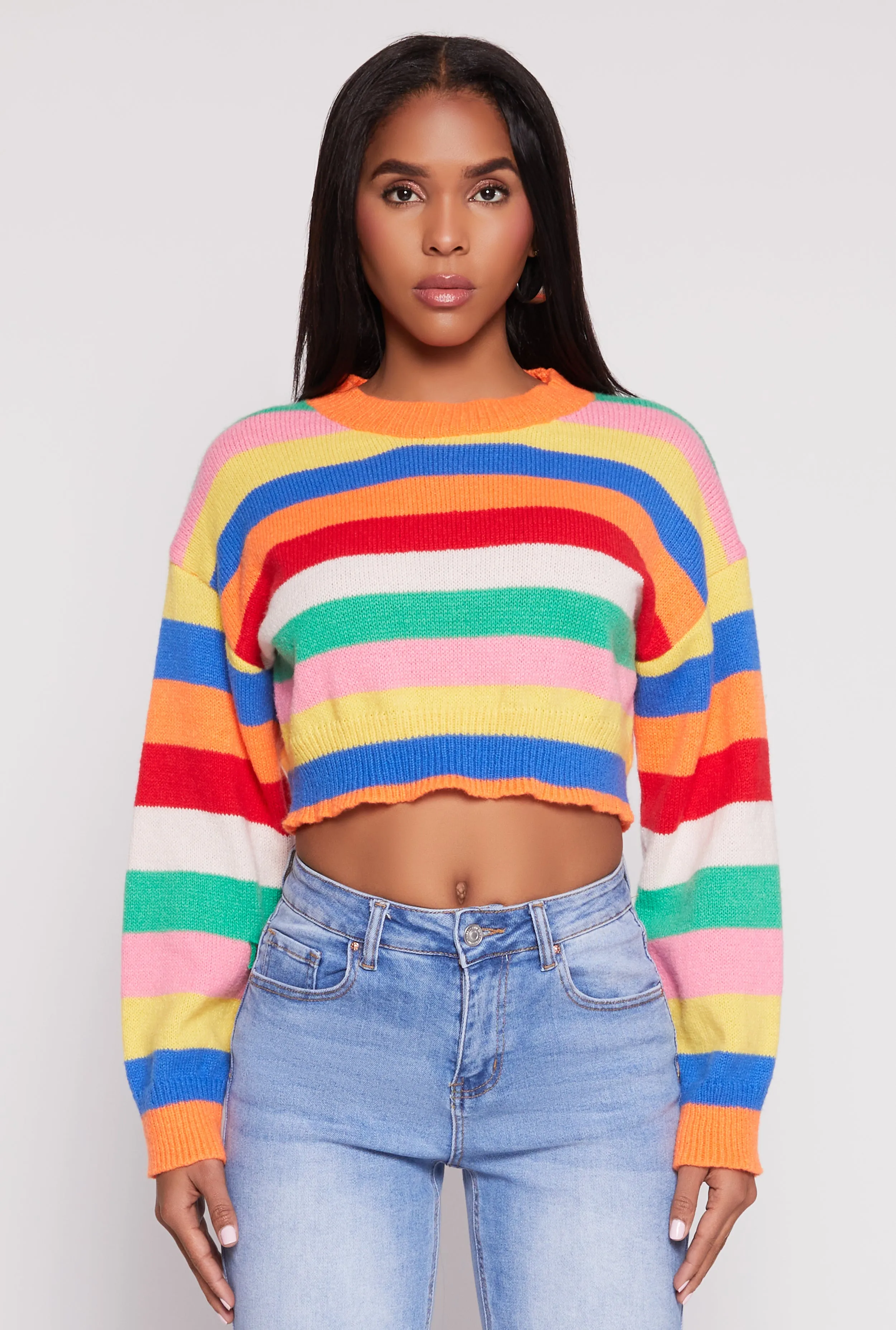 Daisy Striped Brushed Knit Cropped Sweater sold by Rainbow product image thumbnail 2
