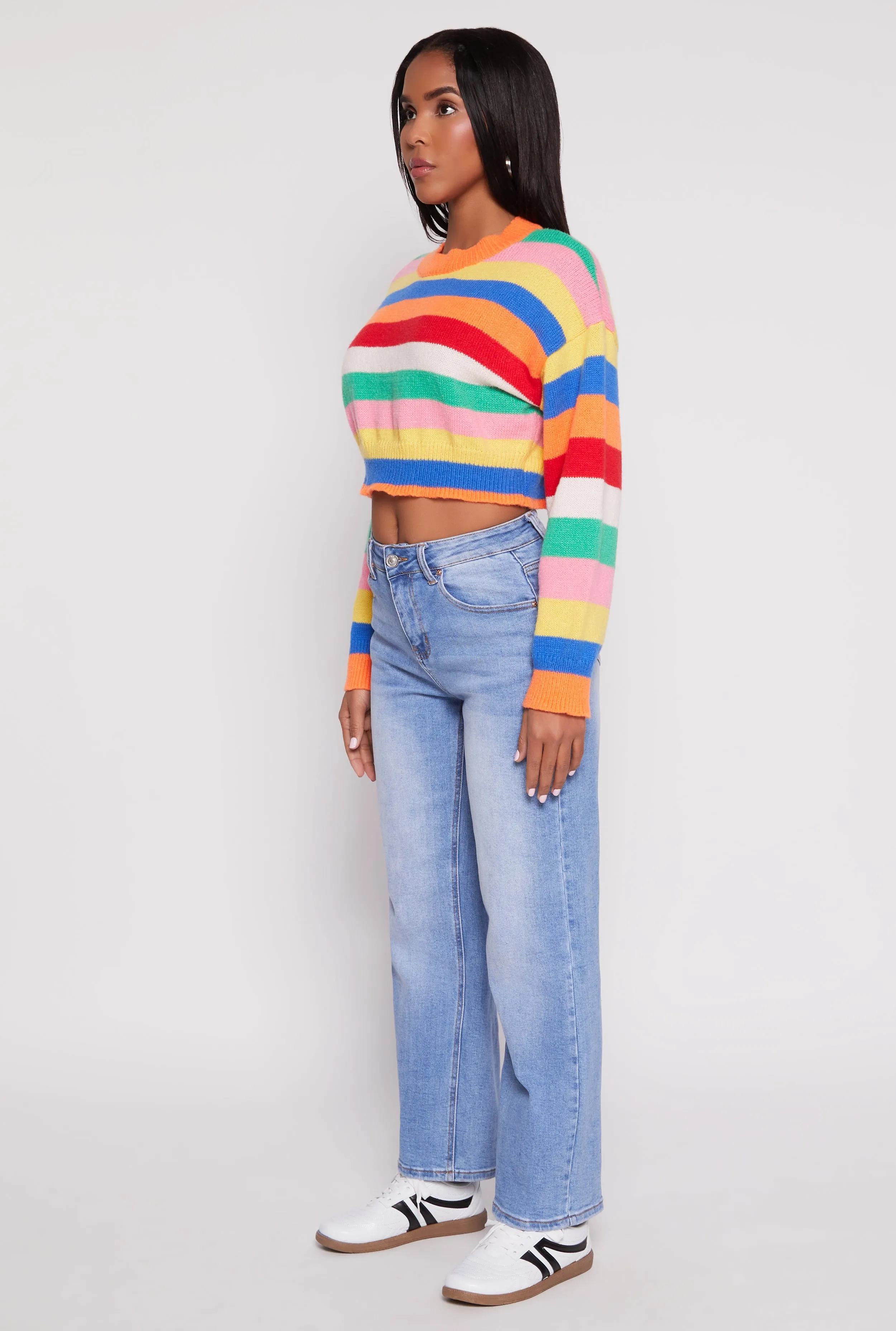 Daisy Striped Brushed Knit Cropped Sweater sold by Rainbow product image thumbnail 3