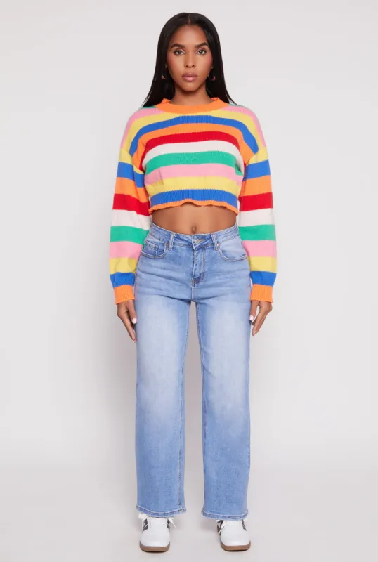 Daisy Striped Brushed Knit Cropped Sweater sold by Rainbow