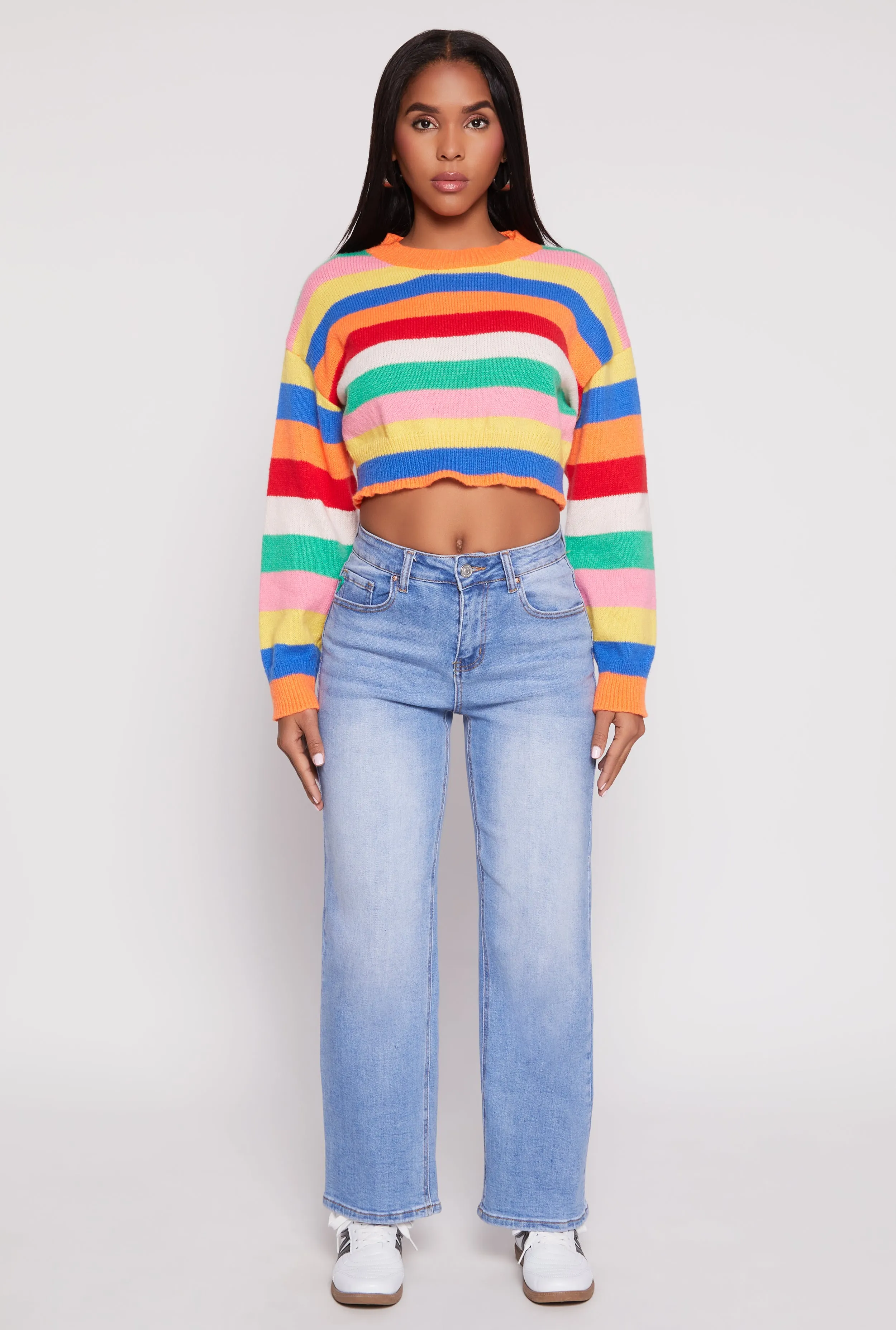 Daisy Striped Brushed Knit Cropped Sweater sold by Rainbow